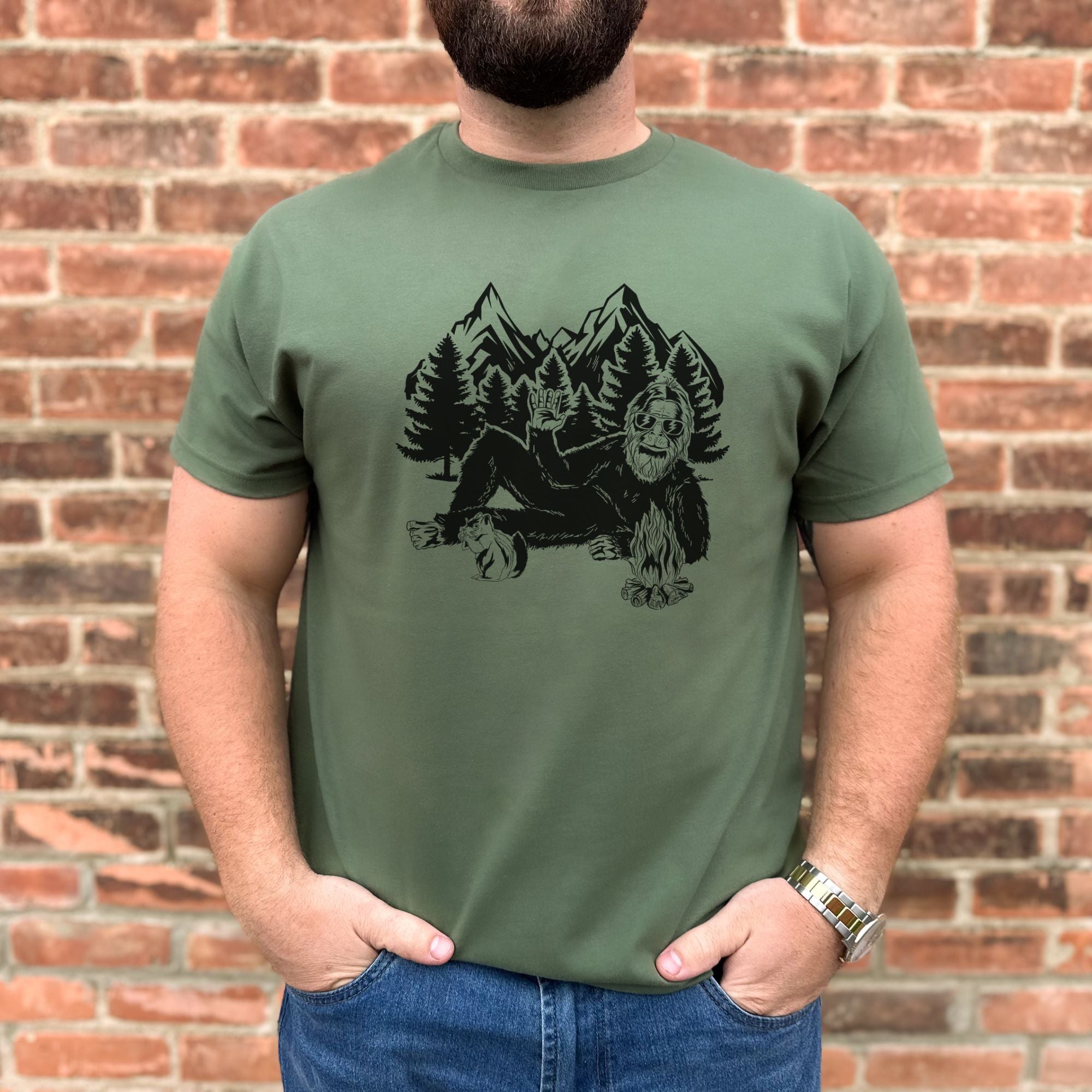 Bigfoot Relaxing in the Forest Graphic Tee Long Sleeve 226-Graphic Tees-208 Tees Wholesale, Idaho