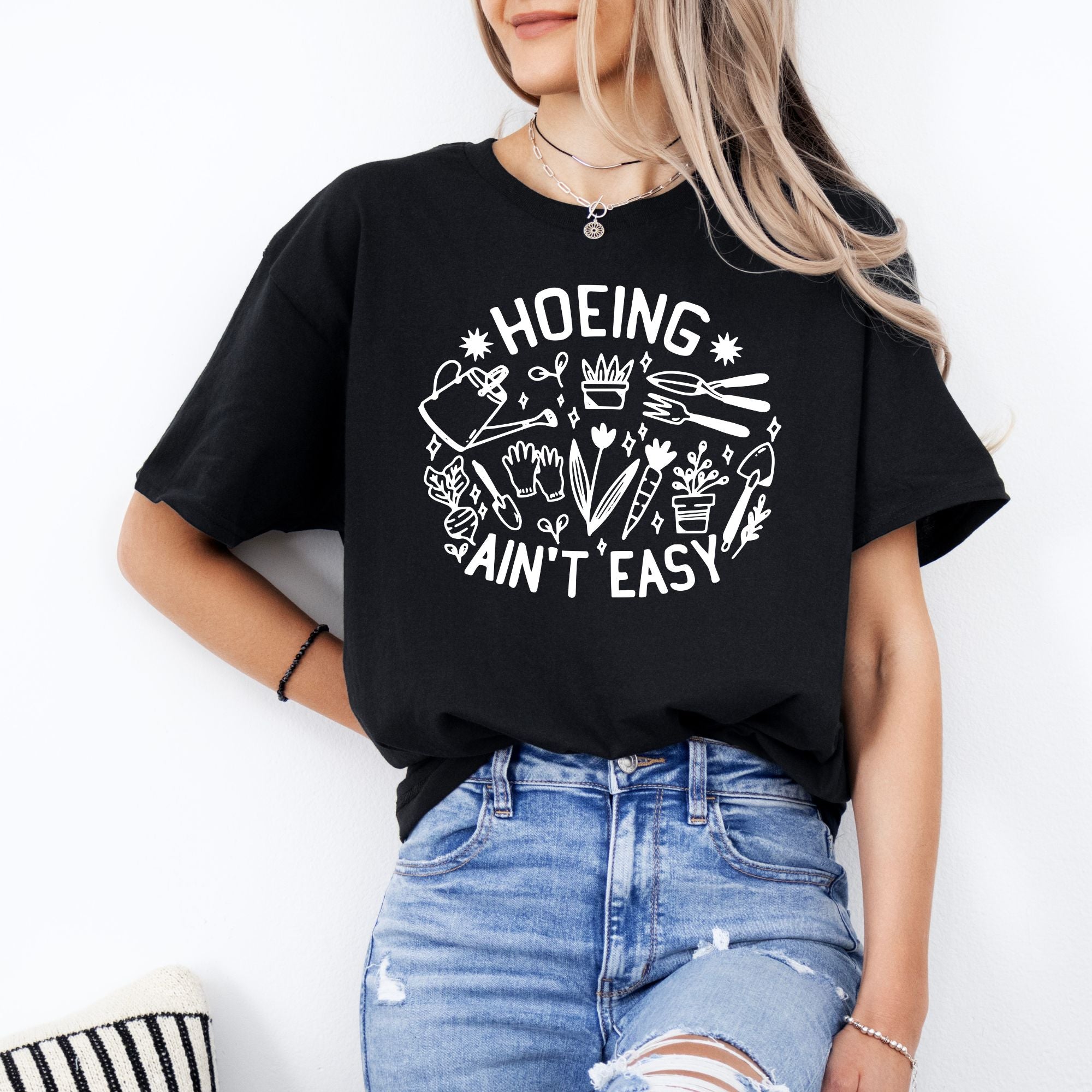 Hoeing Ain’t Easy Gardening Graphic Tee 270-Graphic Tees-208 Tees Wholesale, Idaho