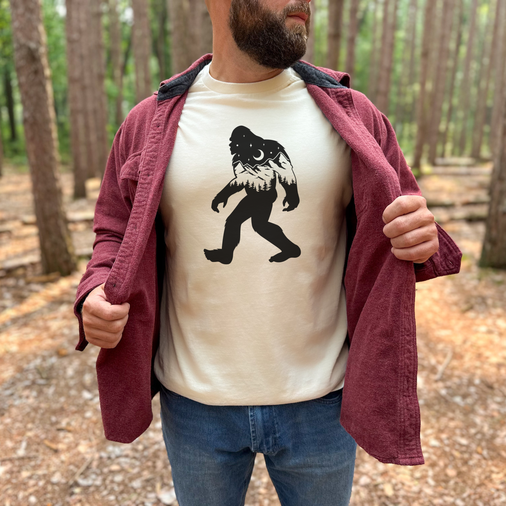 Bigfoot Nature Scene Graphic Tee Long Sleeve 180-Graphic Tees-208 Tees Wholesale, Idaho