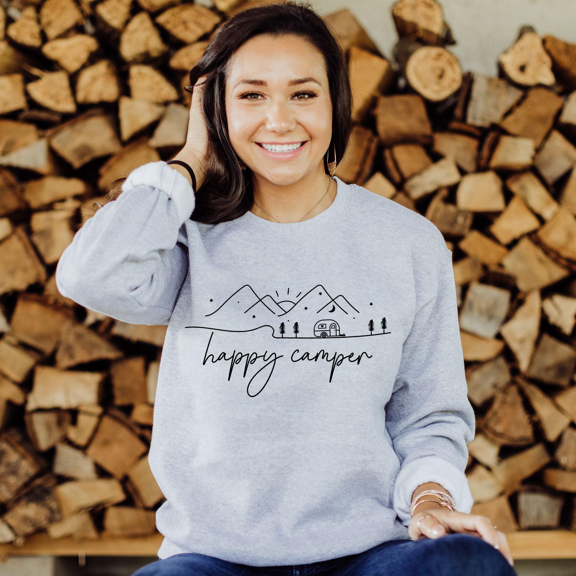 Happy Camper Gildan Crewneck or Hoodie Sweatshirt *UNISEX FIT*-Sweatshirts-208 Tees Wholesale, Idaho