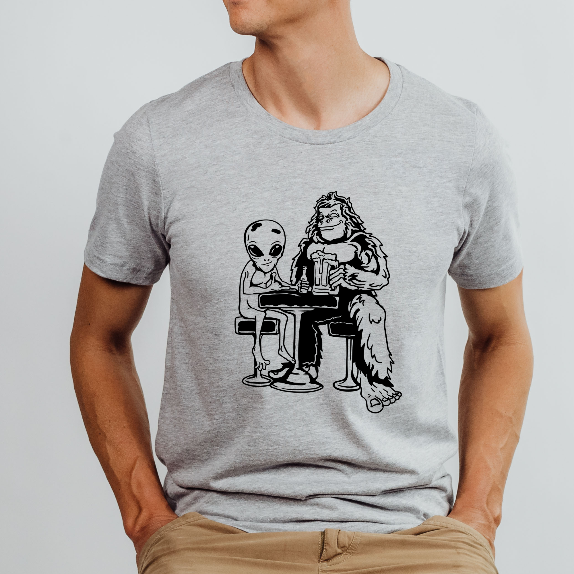 Bigfoot & Alien Beer Graphic Tee Long Sleeve 189-Graphic Tees-208 Tees Wholesale, Idaho