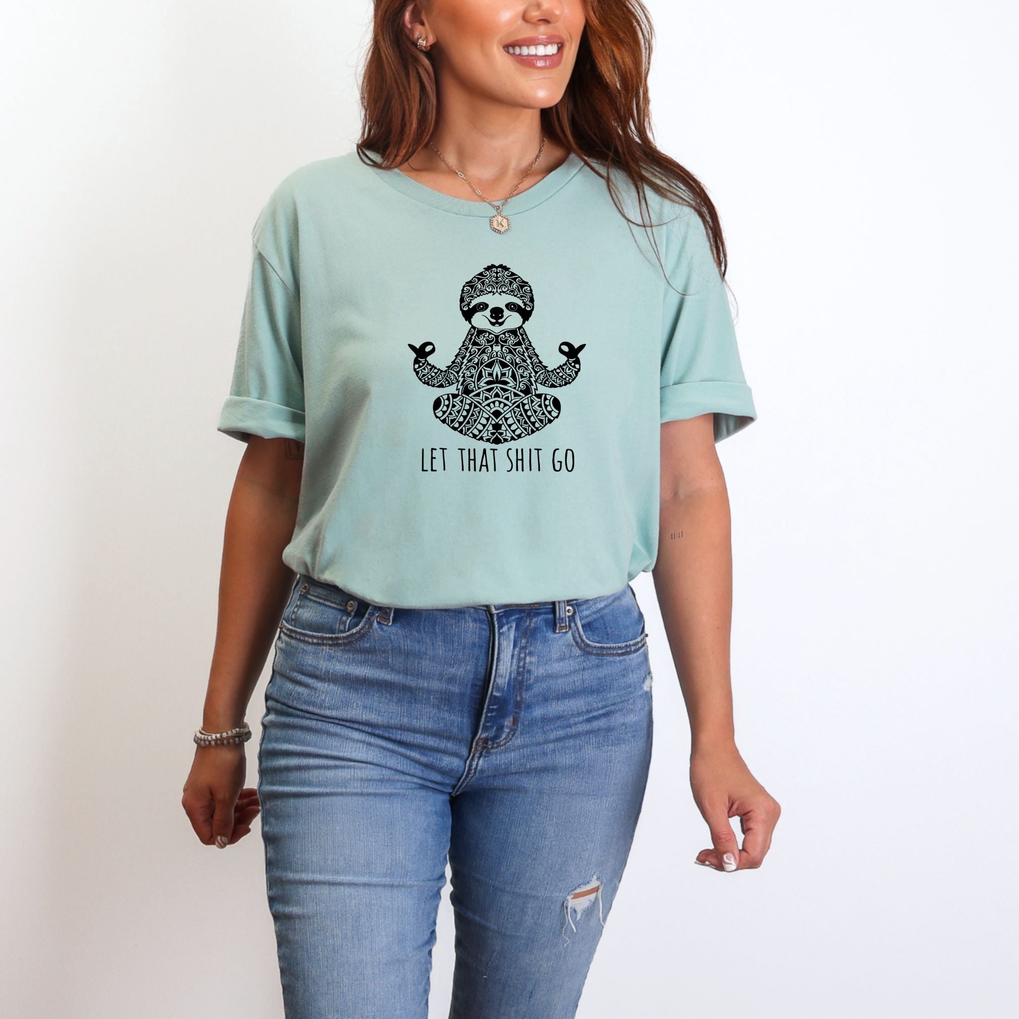 Let That Shit Go Sloth Yoga Graphic Tee Long Sleeve 045-Graphic Tees-208 Tees Wholesale, Idaho