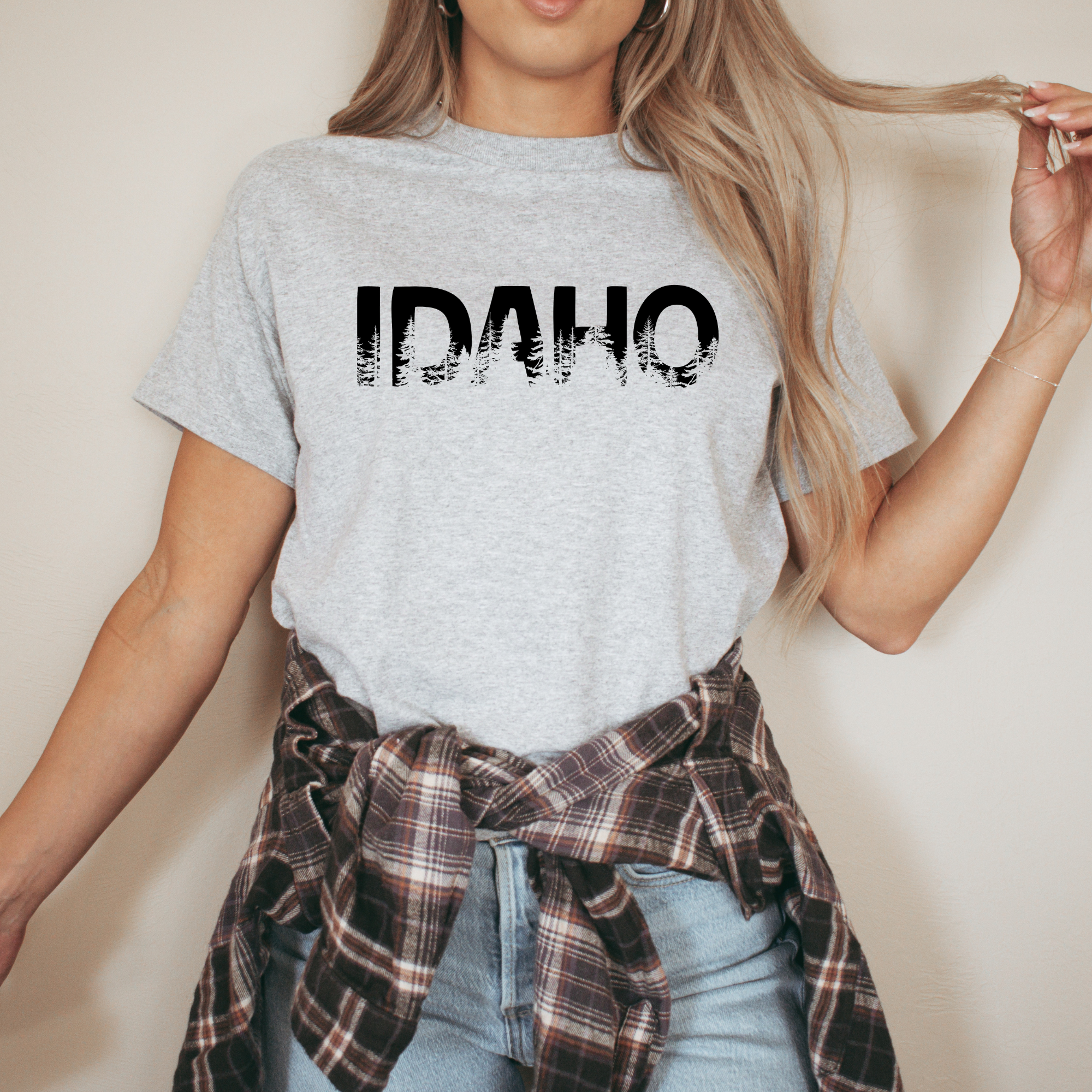 Idaho Pine Trees Graphic Tee Long Sleeve 261B-Graphic Tees-208 Tees Wholesale, Idaho