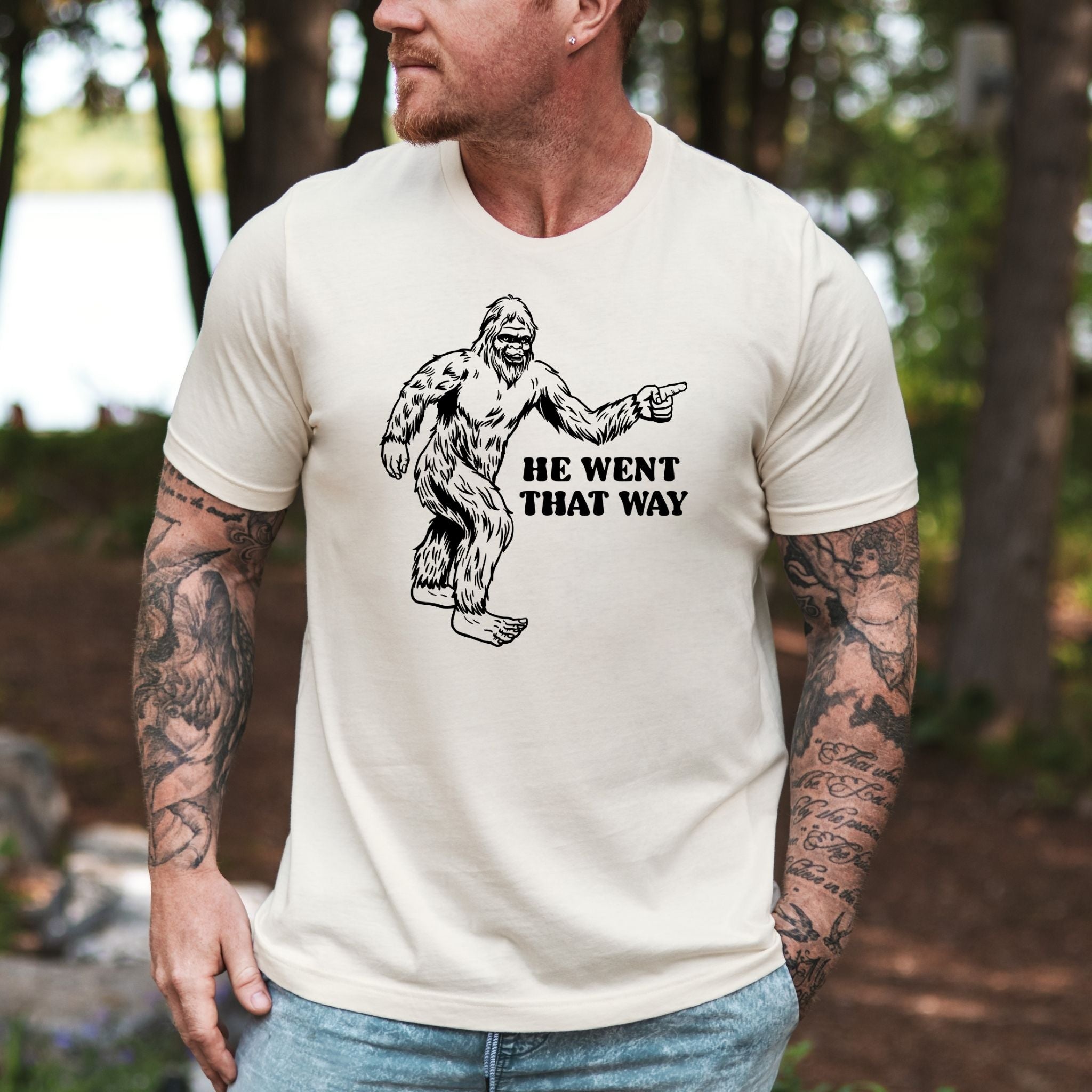Bigfoot “He Went That Way” Graphic Tee Long Sleeve 066-Graphic Tees-208 Tees Wholesale, Idaho