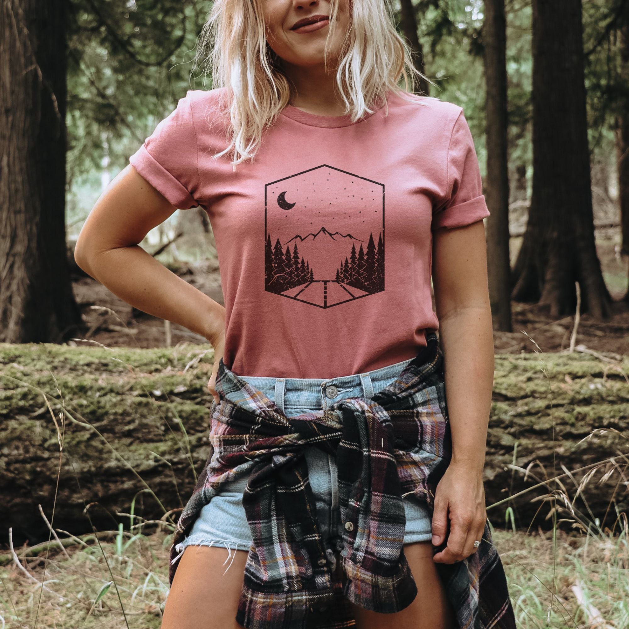Nature Road Through Mountains Graphic Tee Long Sleeve 012-Graphic Tees-208 Tees Wholesale, Idaho