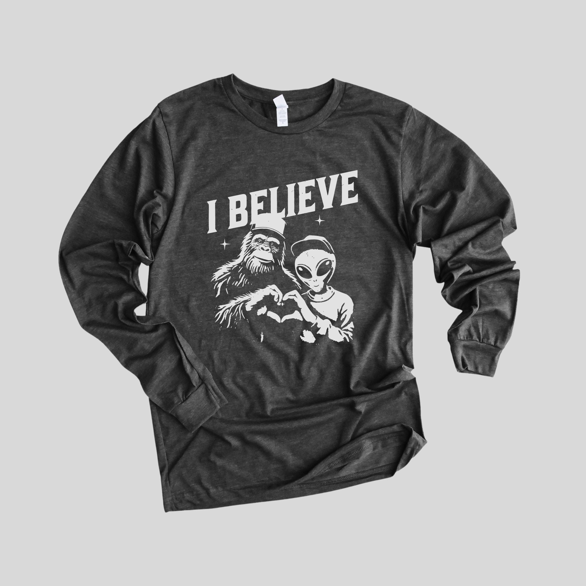 Believe Alien <3 Bigfoot Long Sleeve *UNISEX FIT*-Long Sleeves-208 Tees Wholesale, Idaho