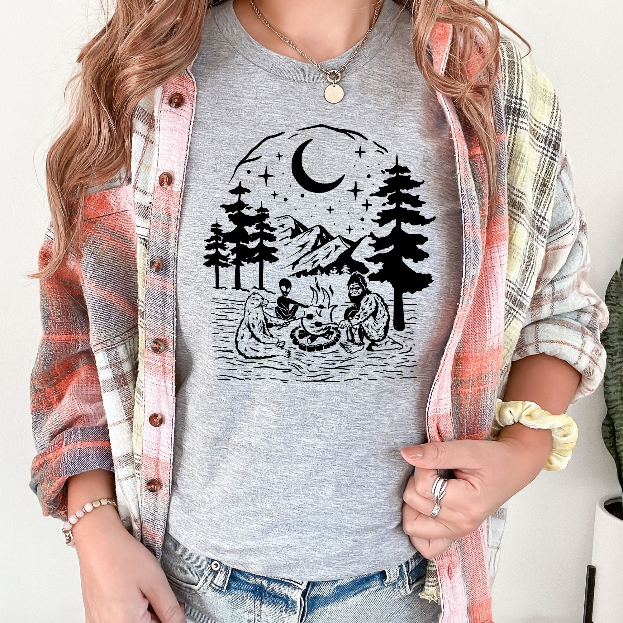 Bigfoot, Bear, Alien Camping TShirt *UNISEX FIT*-208 Tees Wholesale, Idaho