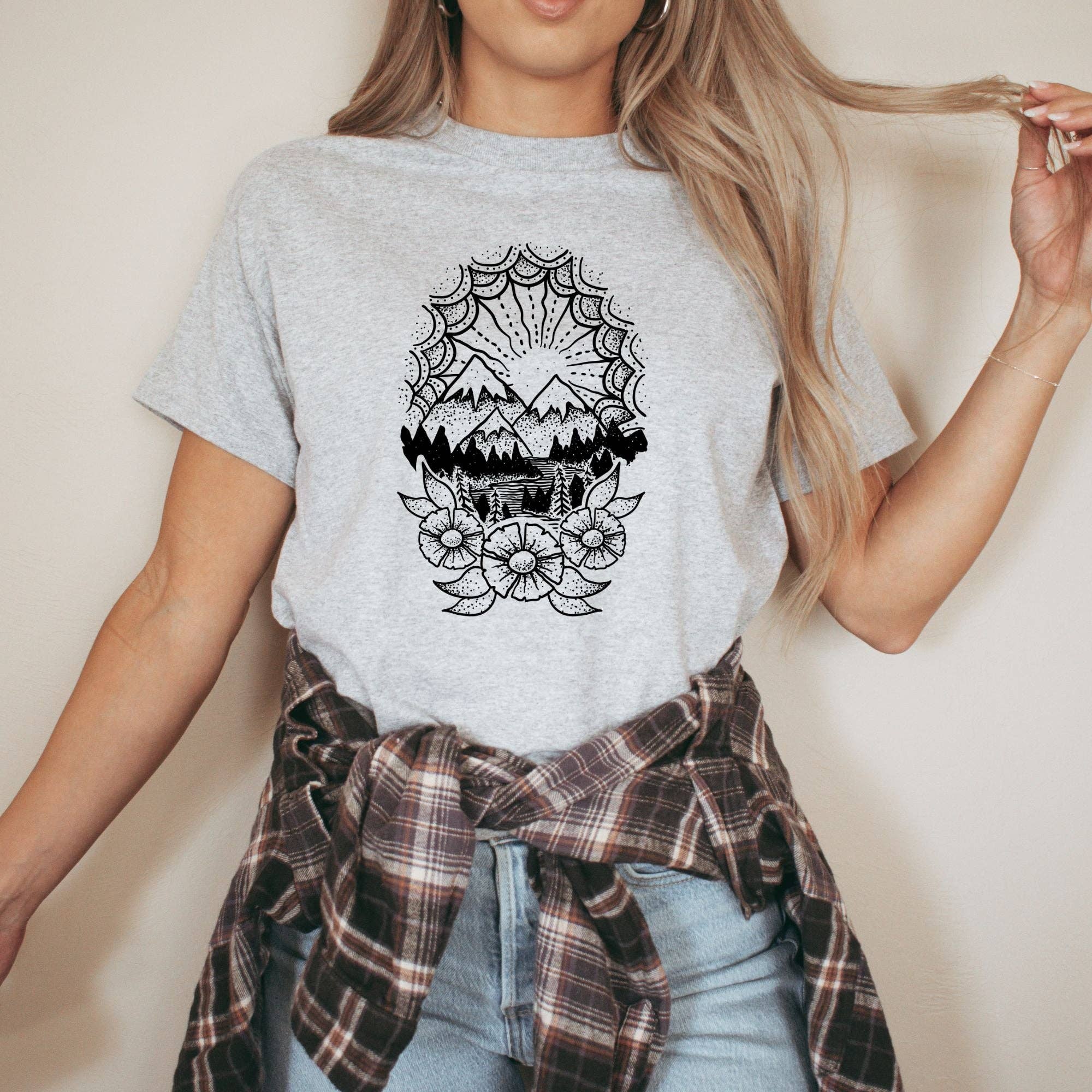 Snowy Mountain Floral Gildan Graphic Tee071(DTF)-208 Tees Wholesale, Idaho