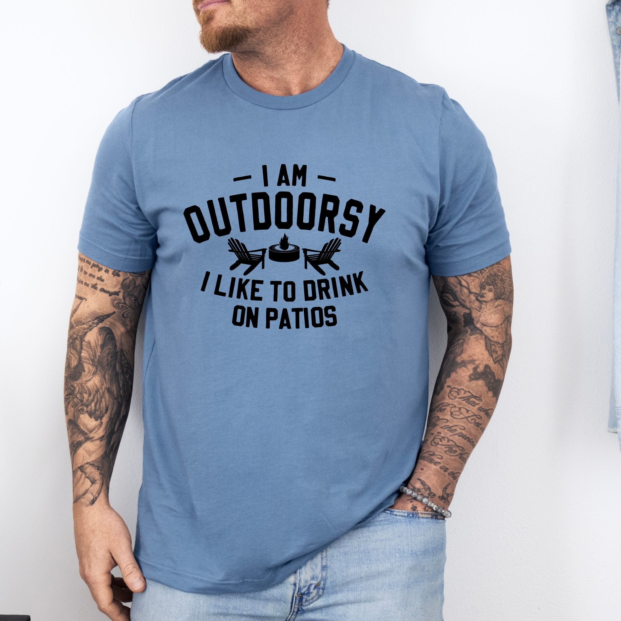 I Am Outdoorsy Patio Drinking Graphic Tee Long Sleeve 132-Graphic Tees-208 Tees Wholesale, Idaho