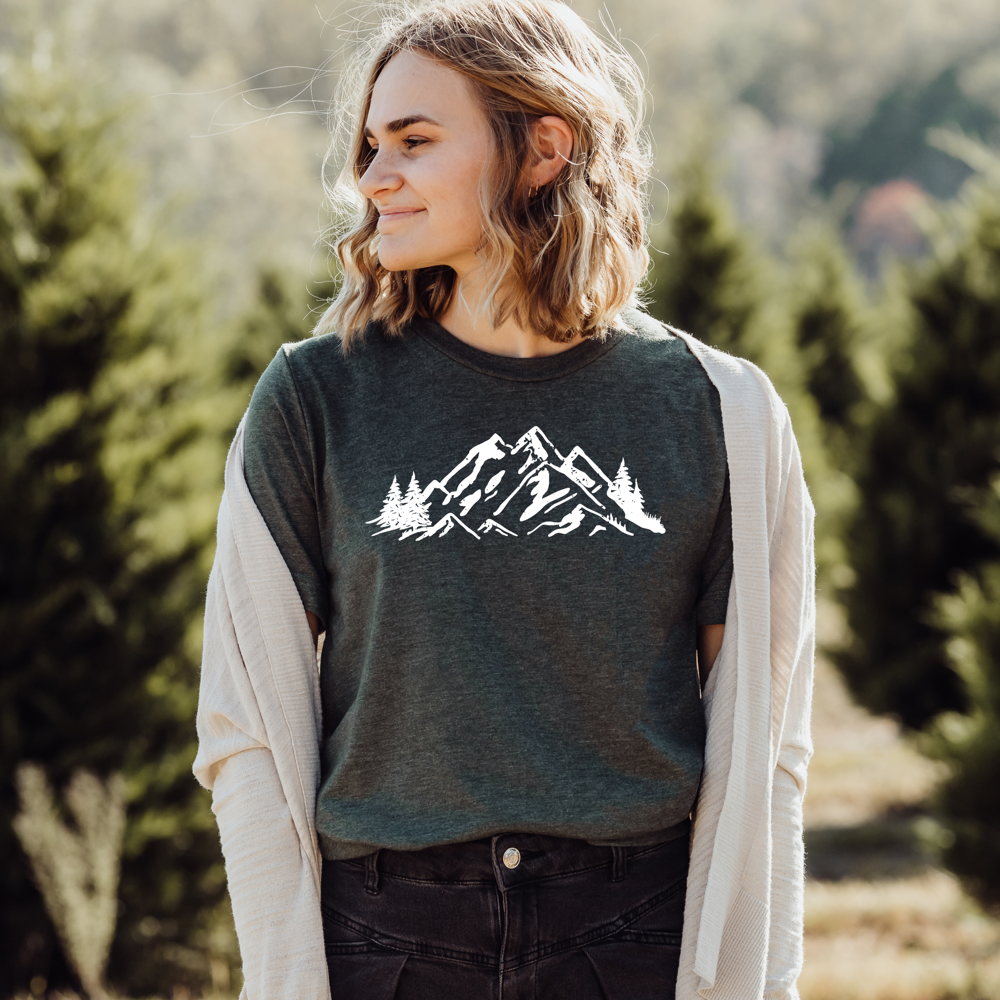 Simple Mountain Scene Graphic TeeCrewneck 007 nowrds-Graphic Tees-208 Tees Wholesale, Idaho