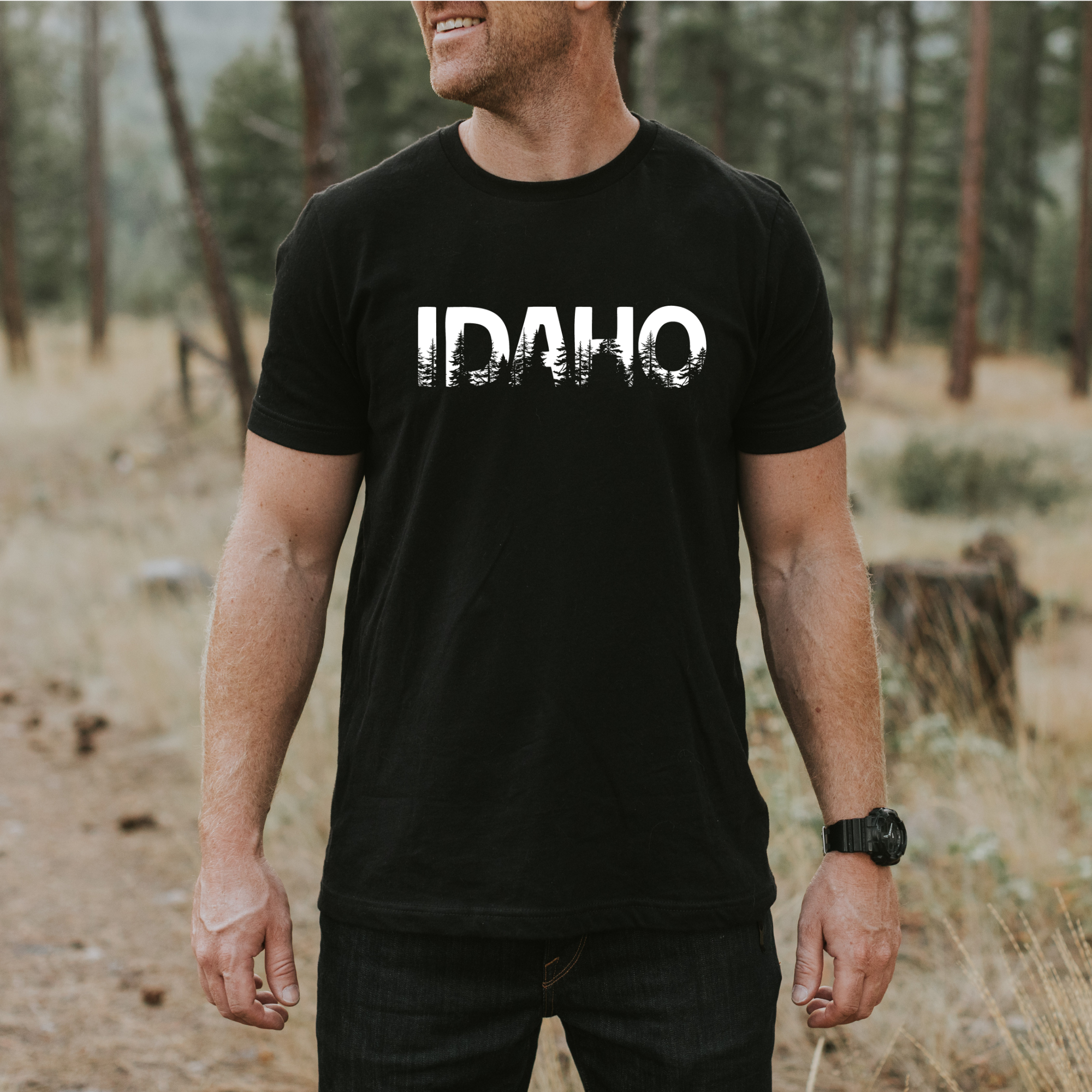 Idaho Pine Trees Graphic Tee 261W-Graphic Tees-208 Tees Wholesale, Idaho