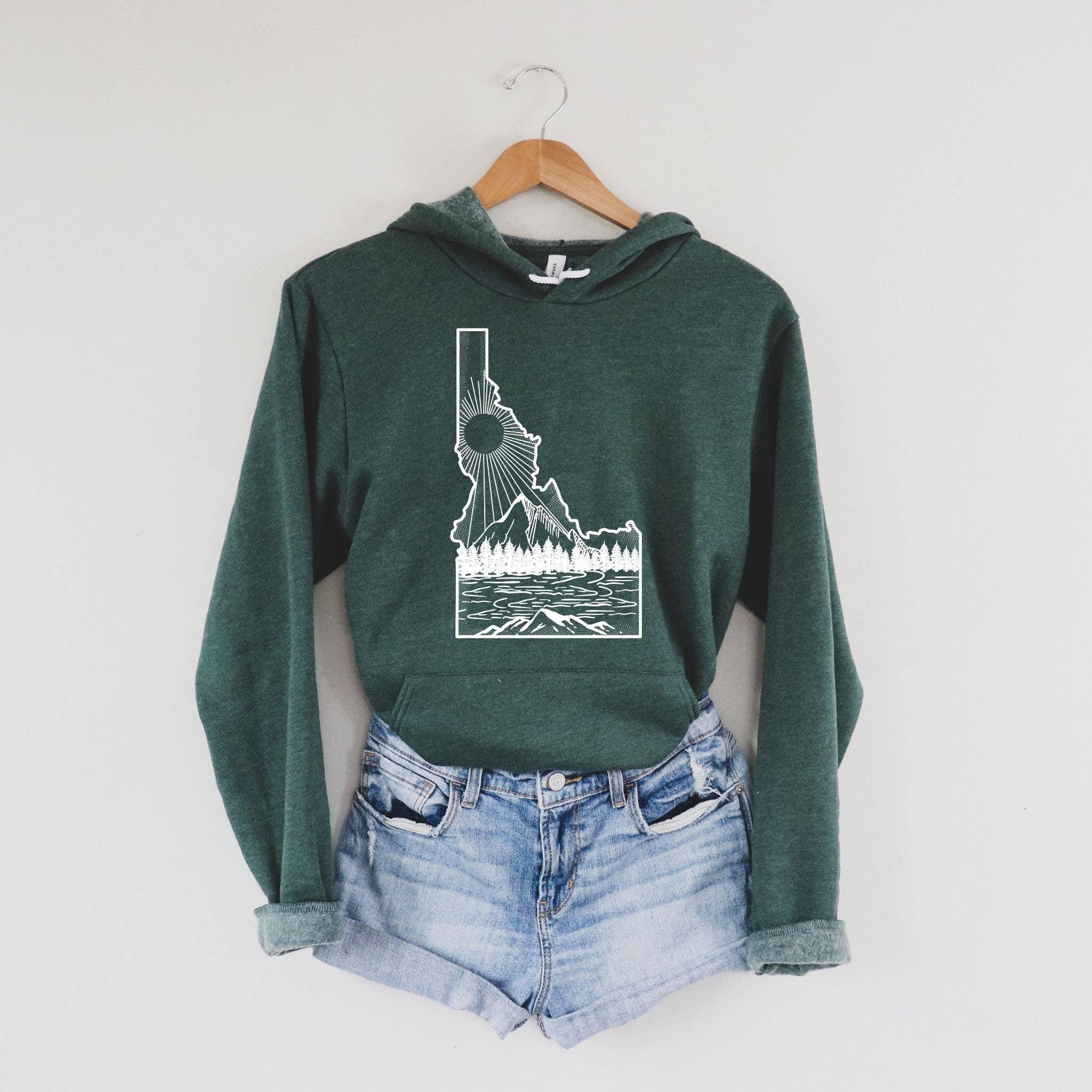 WHOLESALE Idaho State Sun & Mountain Hoodie Sweatshirt | Crewneck 020-Sweatshirts-208 Tees Wholesale, Idaho