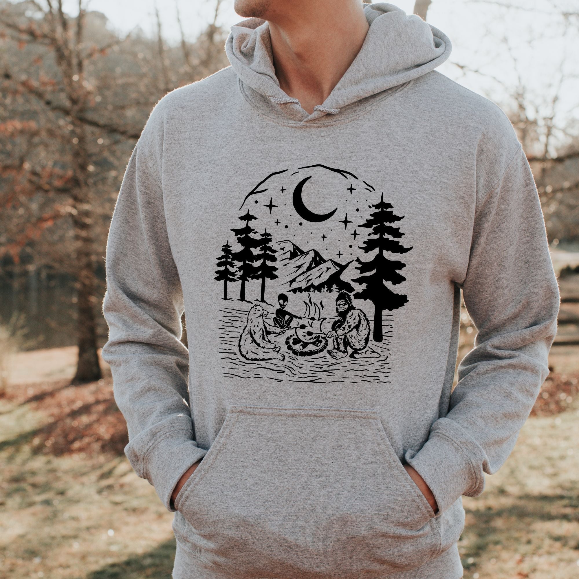 Bigfoot, Alien, Bear Camping Hoodie - Crewneck Sweatshirt for Skier *UNISEX FIT*-Sweatshirts-208 Tees Wholesale, Idaho