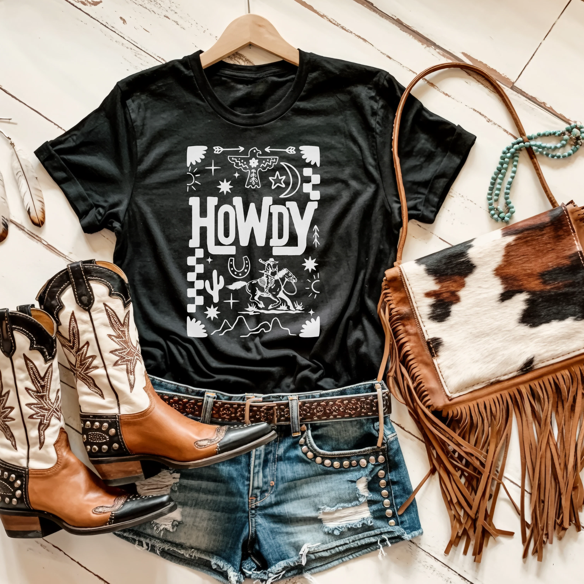 Howdy Western Collage Graphic Tee 106-Graphic Tees-208 Tees Wholesale, Idaho