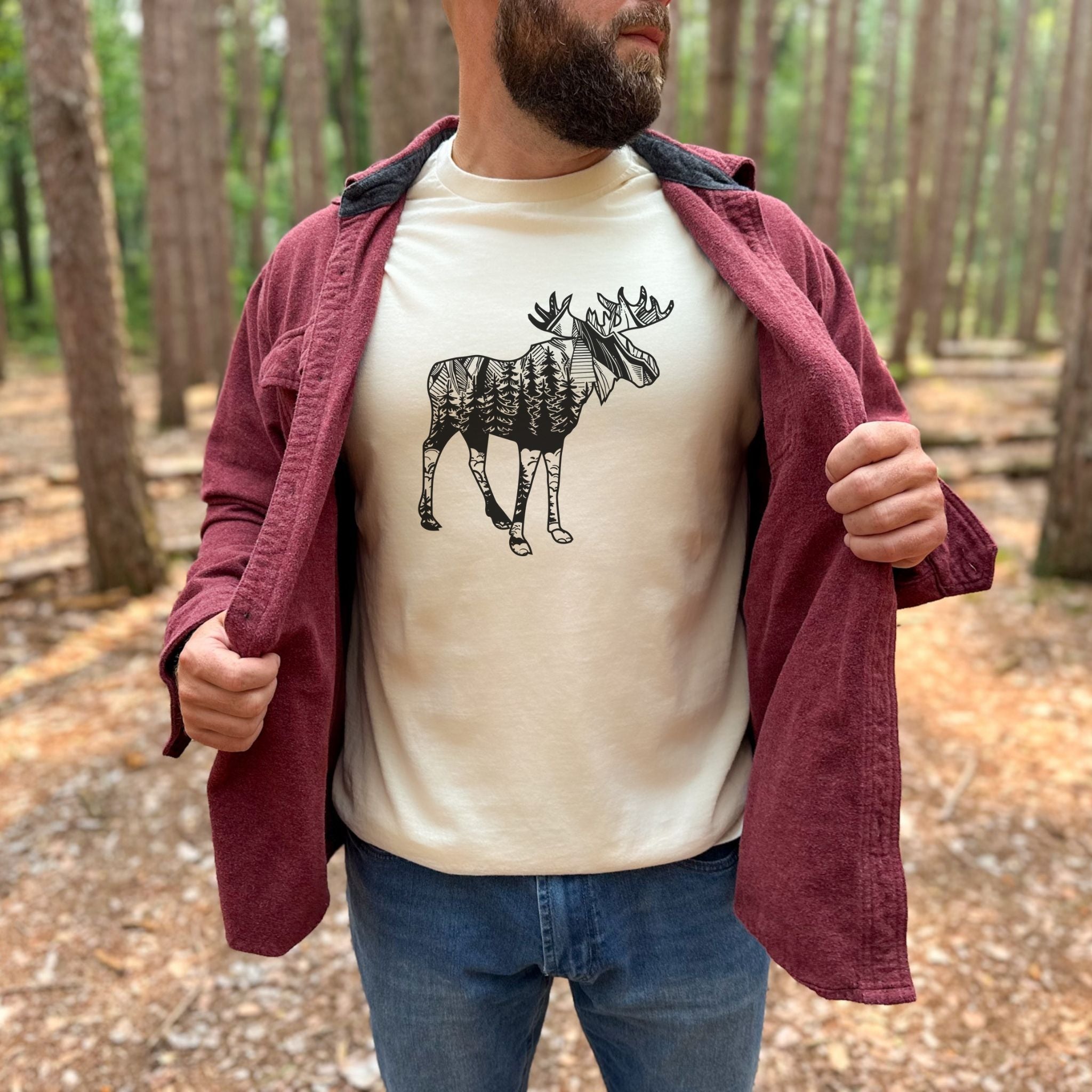 Moose Outline Forest Graphic Tee Long Sleeve 024-Graphic Tees-208 Tees Wholesale, Idaho