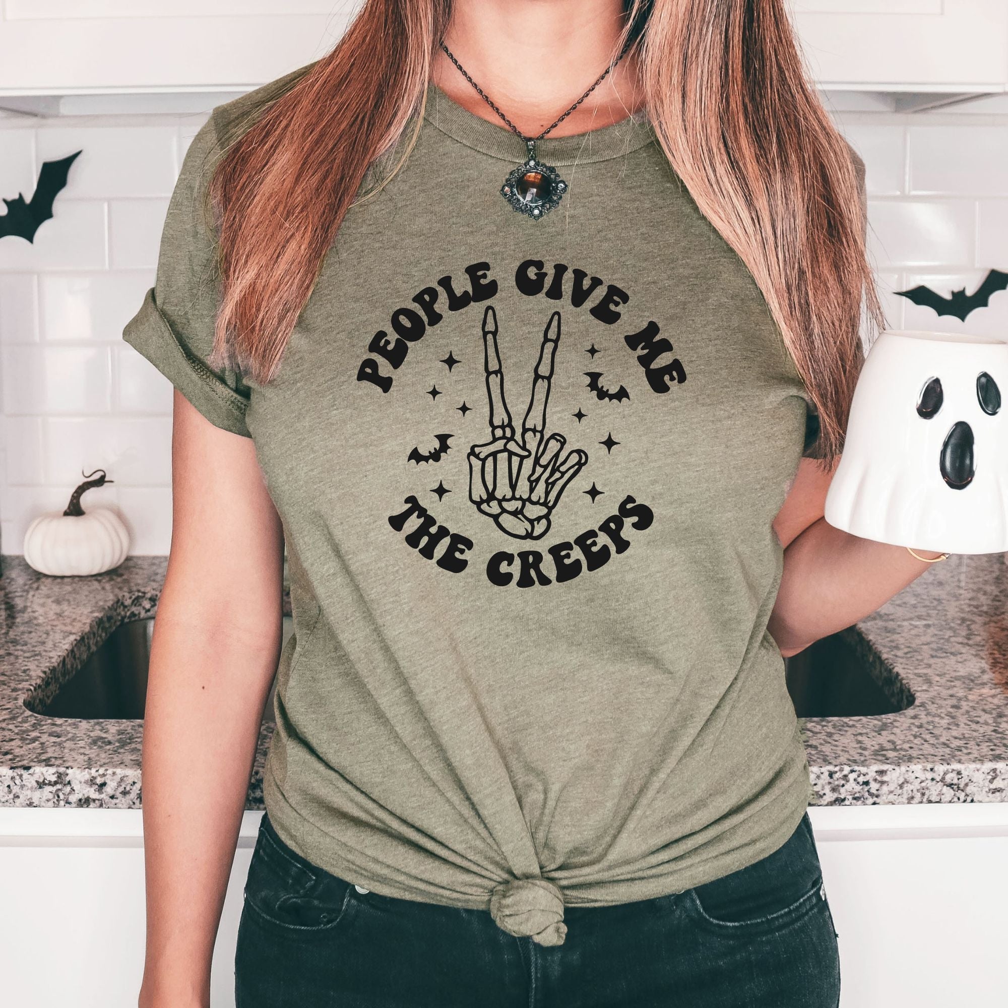 People Give Me The Creeps Halloween Graphic Tee Spooky Season TShirt *UNISEX FIT*-208 Tees Wholesale, Idaho