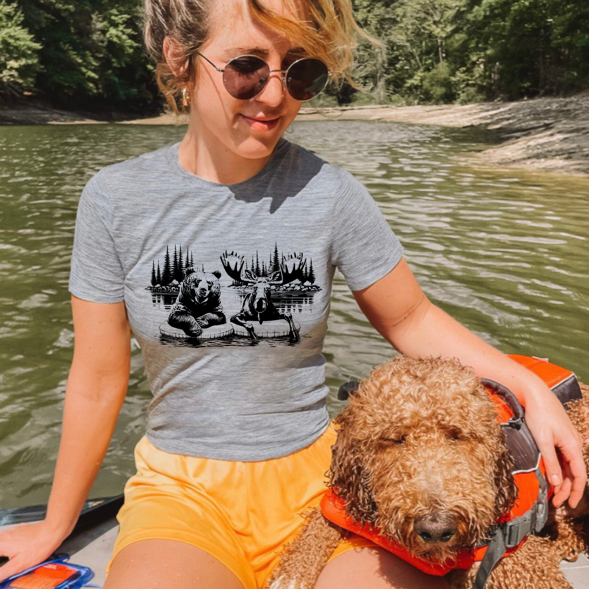 Moose & Bear River Float Graphic Tee Long Sleeve 128-Graphic Tees-208 Tees Wholesale, Idaho