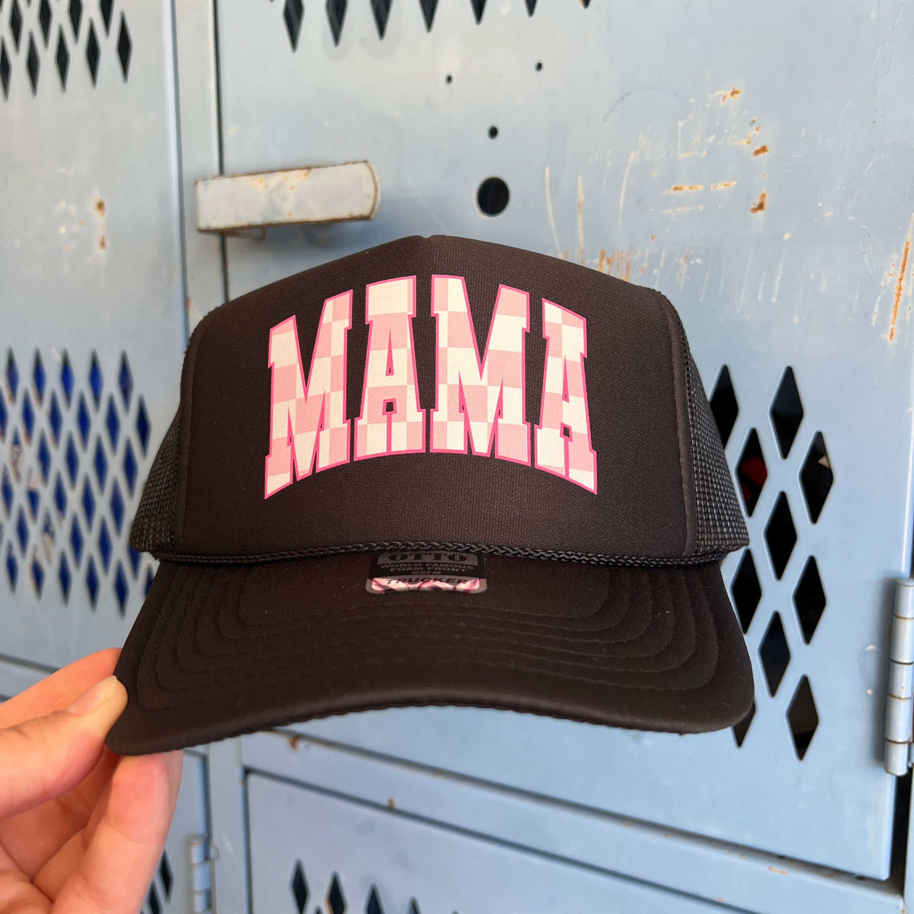 Mama Pink Checkered Otto Foam Front Trucker Hat-Hats-208 Tees Wholesale, Idaho