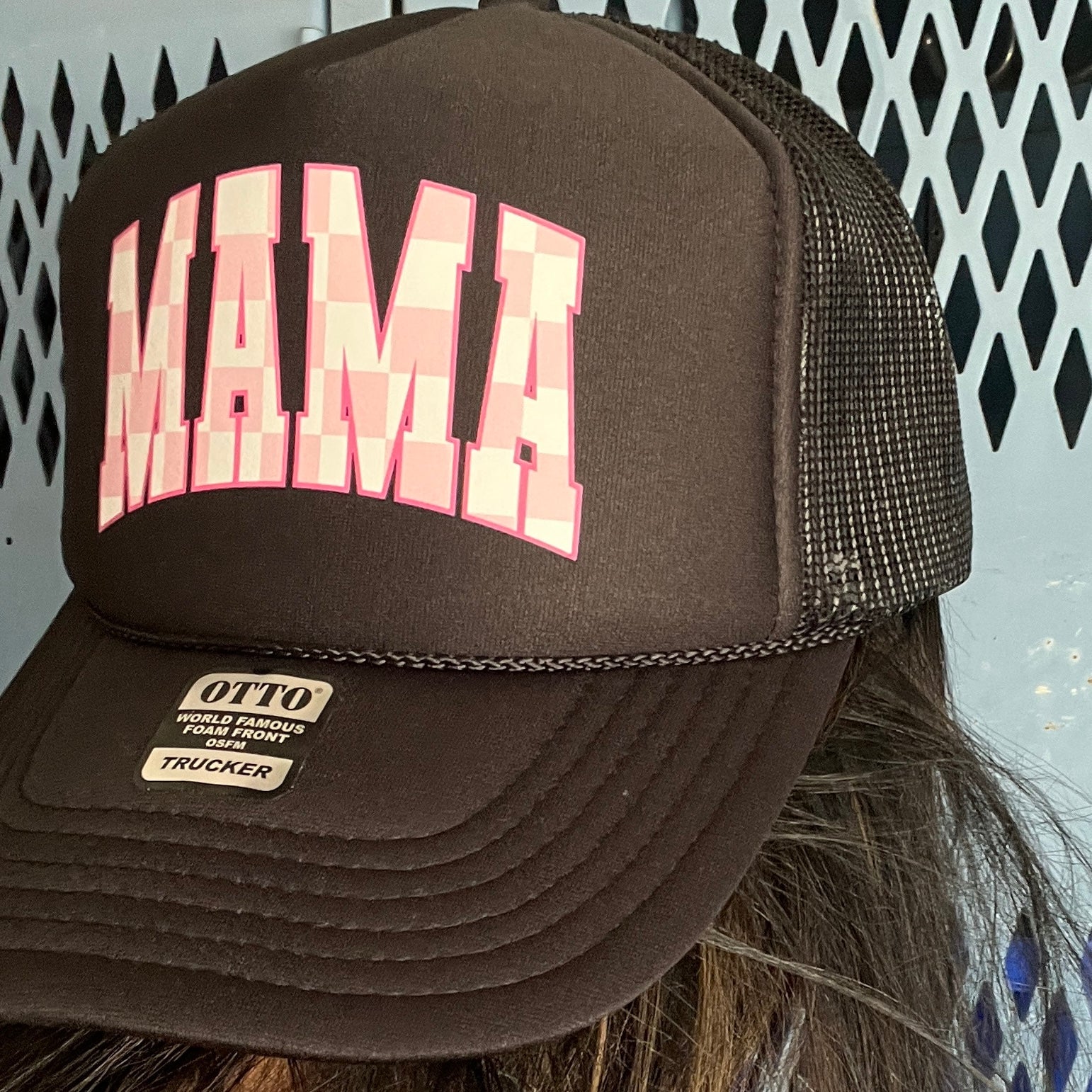 Mama Pink Checkered Otto Foam Front Trucker Hat-Hats-208 Tees Wholesale, Idaho