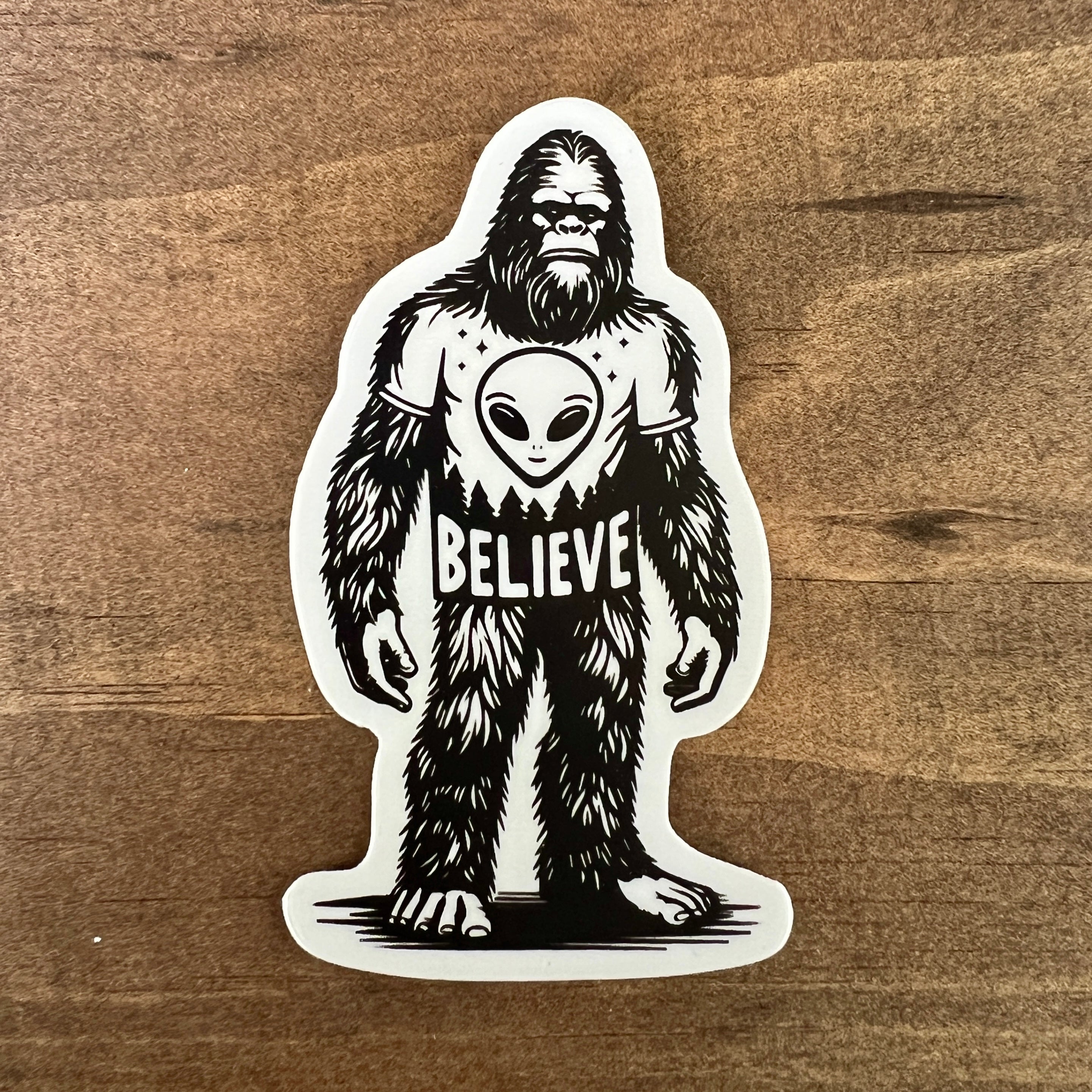 Bigfoot Believes in Aliens Sticker-Sticker-208 Tees Wholesale, Idaho