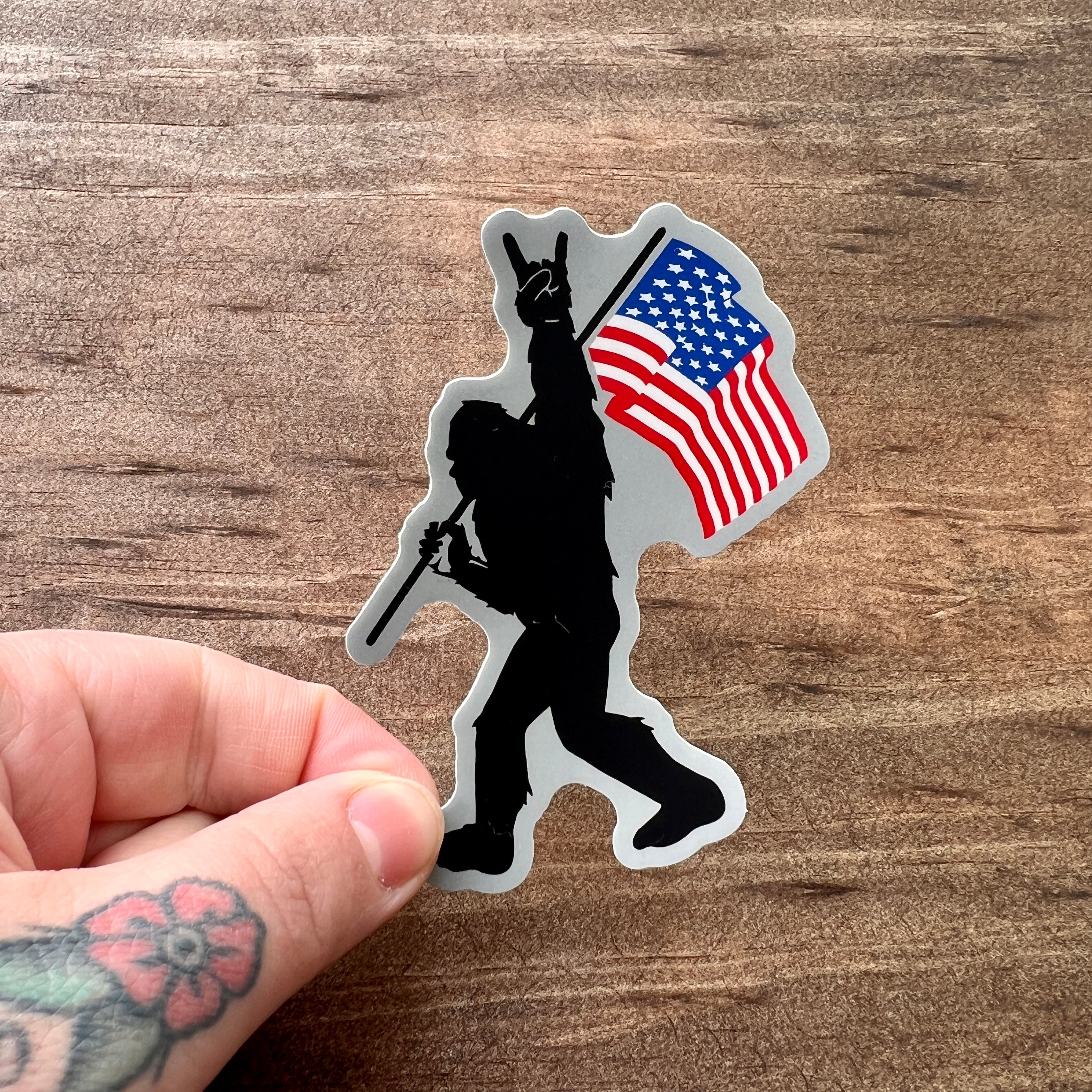 Bigfoot Carrying Flag Sticker-Sticker-208 Tees Wholesale, Idaho