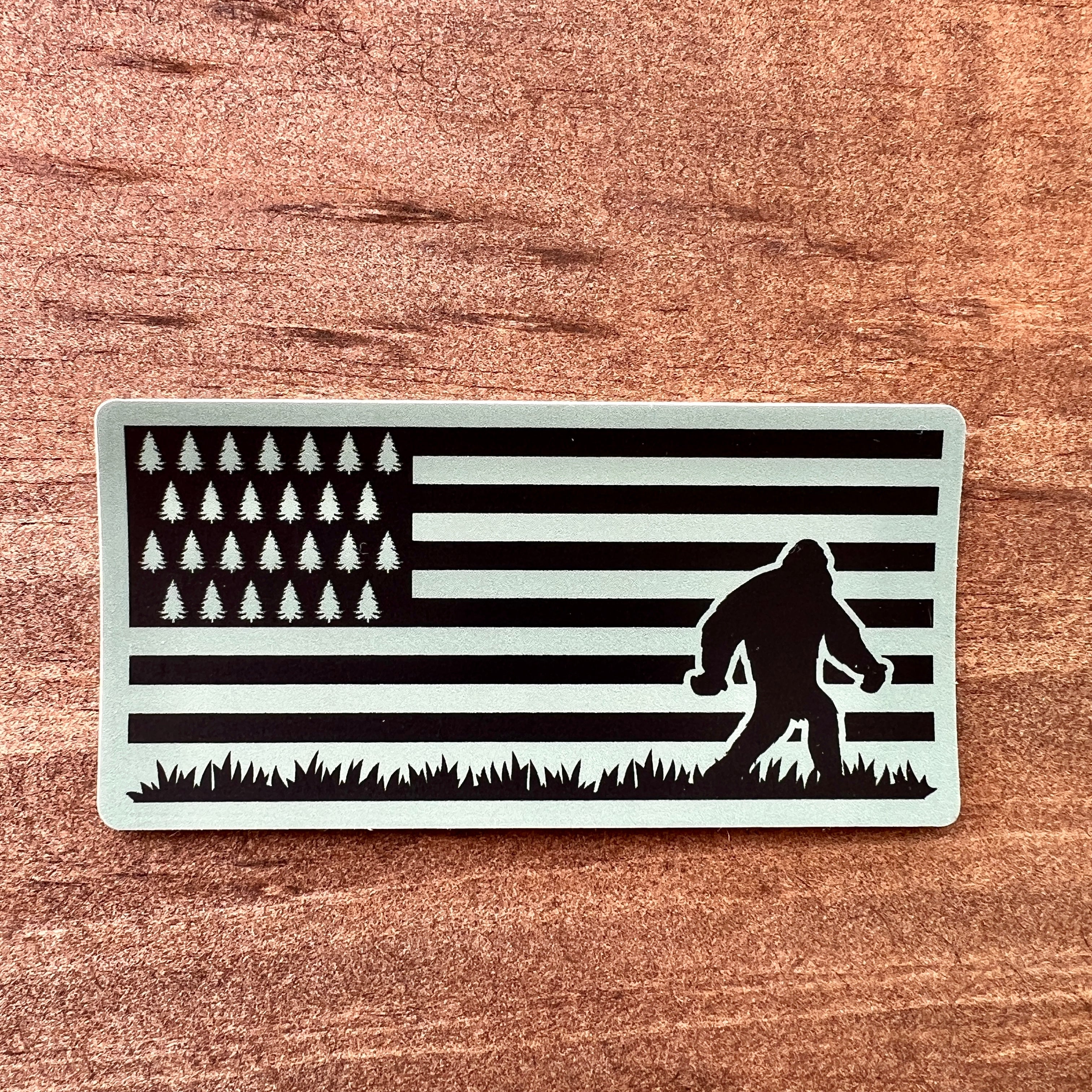 Bigfoot in Flag Sticker-Sticker-208 Tees Wholesale, Idaho