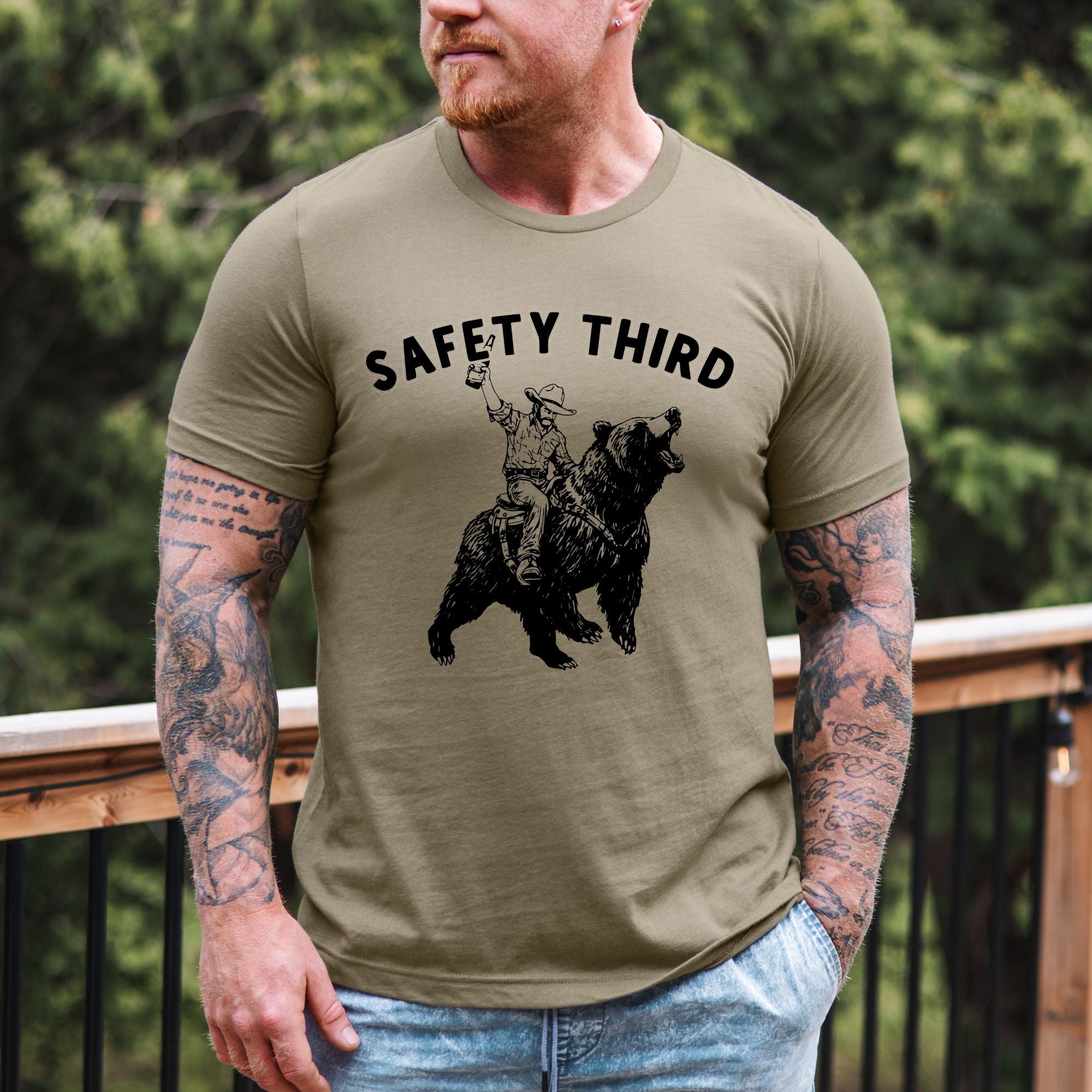 Safety Third Bear Rider Graphic Tee Long Sleeve 281-Graphic Tees-208 Tees Wholesale, Idaho