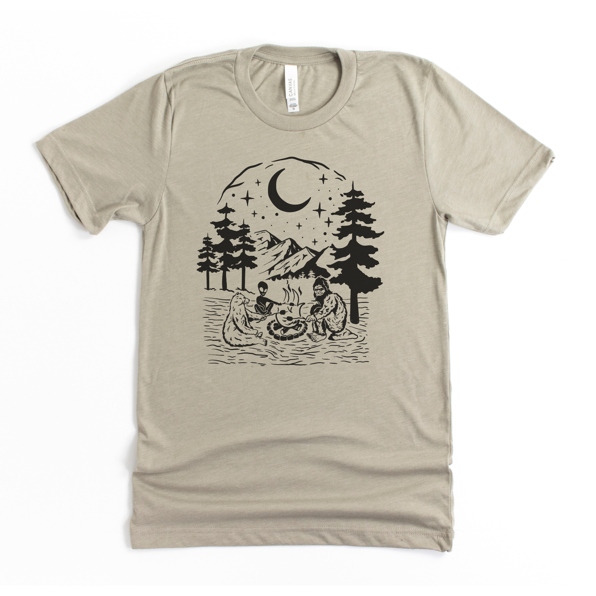 Bear, Alien & Sasquatch Camping Graphic Tee Long Sleeve 204-Graphic Tees-208 Tees Wholesale, Idaho