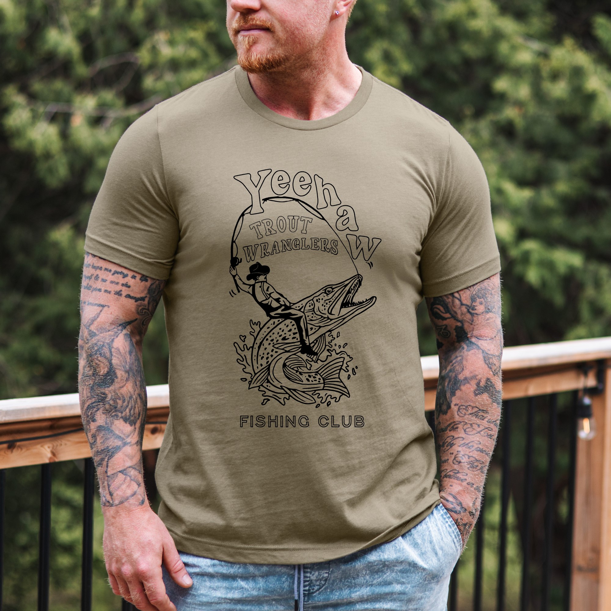 Yeehaw Trout Wranglers Fishing Club Graphic Tee Long Sleeve 143-Graphic Tees-208 Tees Wholesale, Idaho