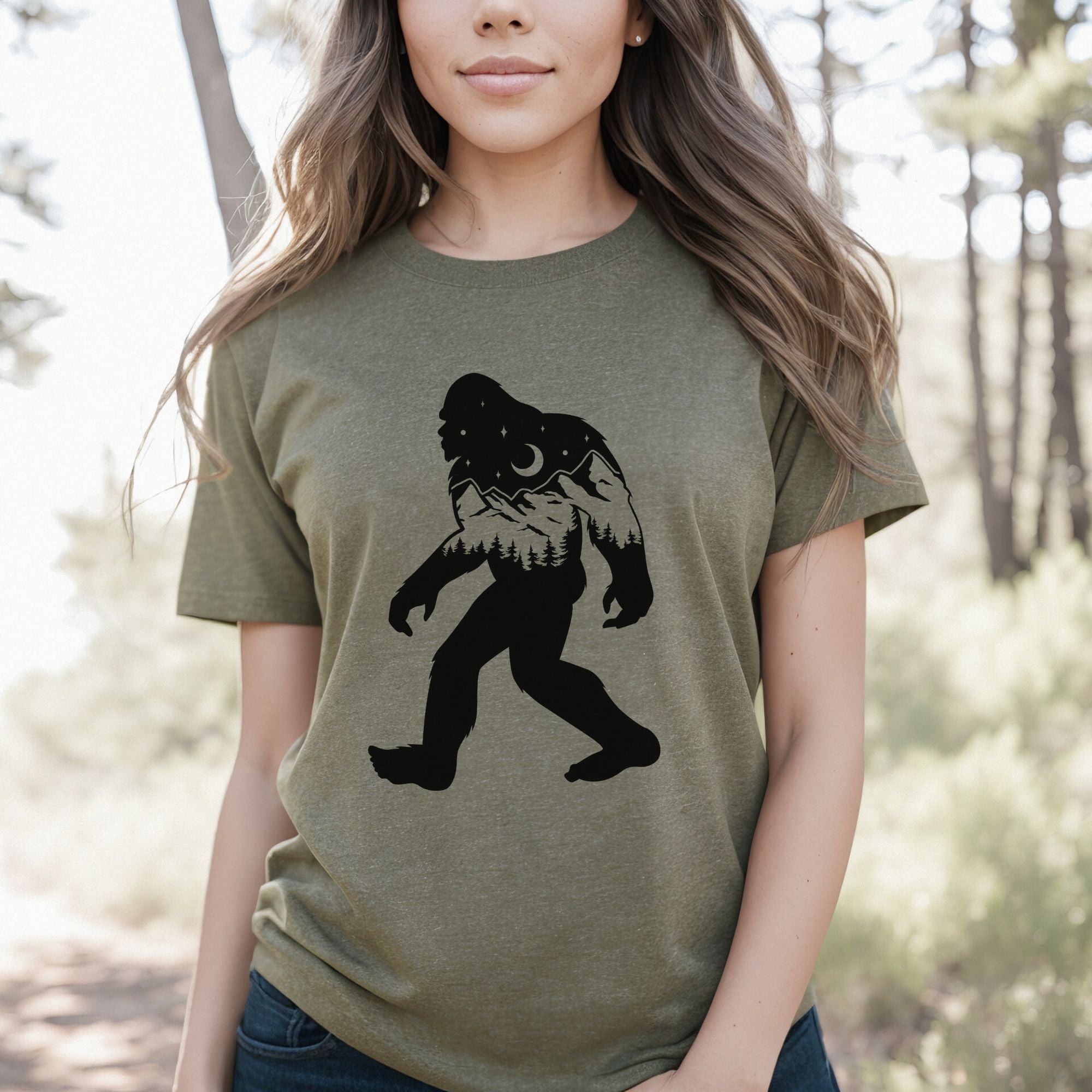 Bigfoot Nature Scene Graphic Tee Long Sleeve 180-Graphic Tees-208 Tees Wholesale, Idaho