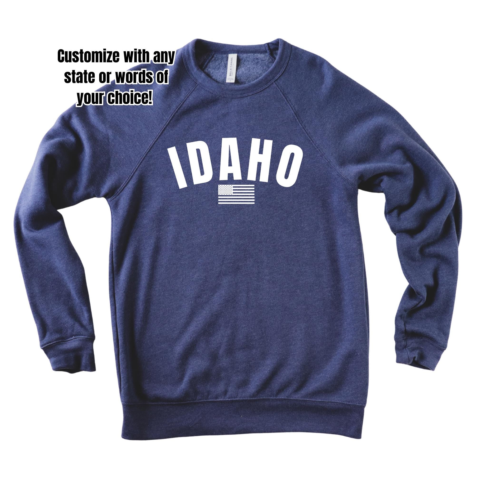 WHOLESALE Custom State Crewneck Sweatshirt | Hoodie 299 (White Ink)-Sweatshirts-208 Tees Wholesale, Idaho