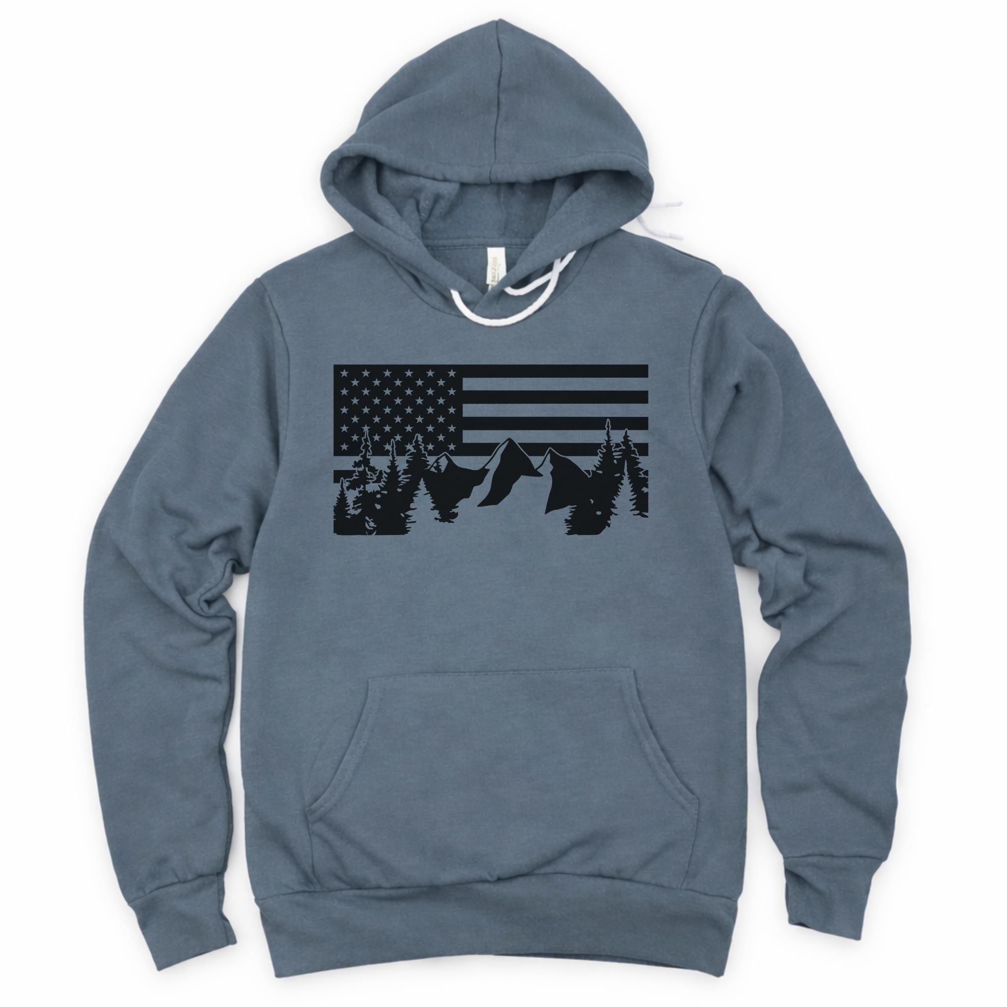 WHOLESALE Flag Nature Scene Crewneck Sweatshirt | Hoodie 254-Sweatshirts-208 Tees Wholesale, Idaho