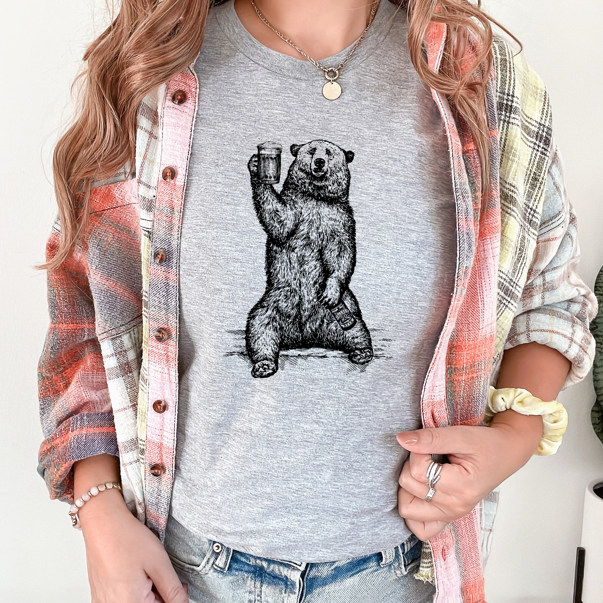Beer Loving Bear Graphic Tee Long Sleeve-Graphic Tees-208 Tees Wholesale, Idaho