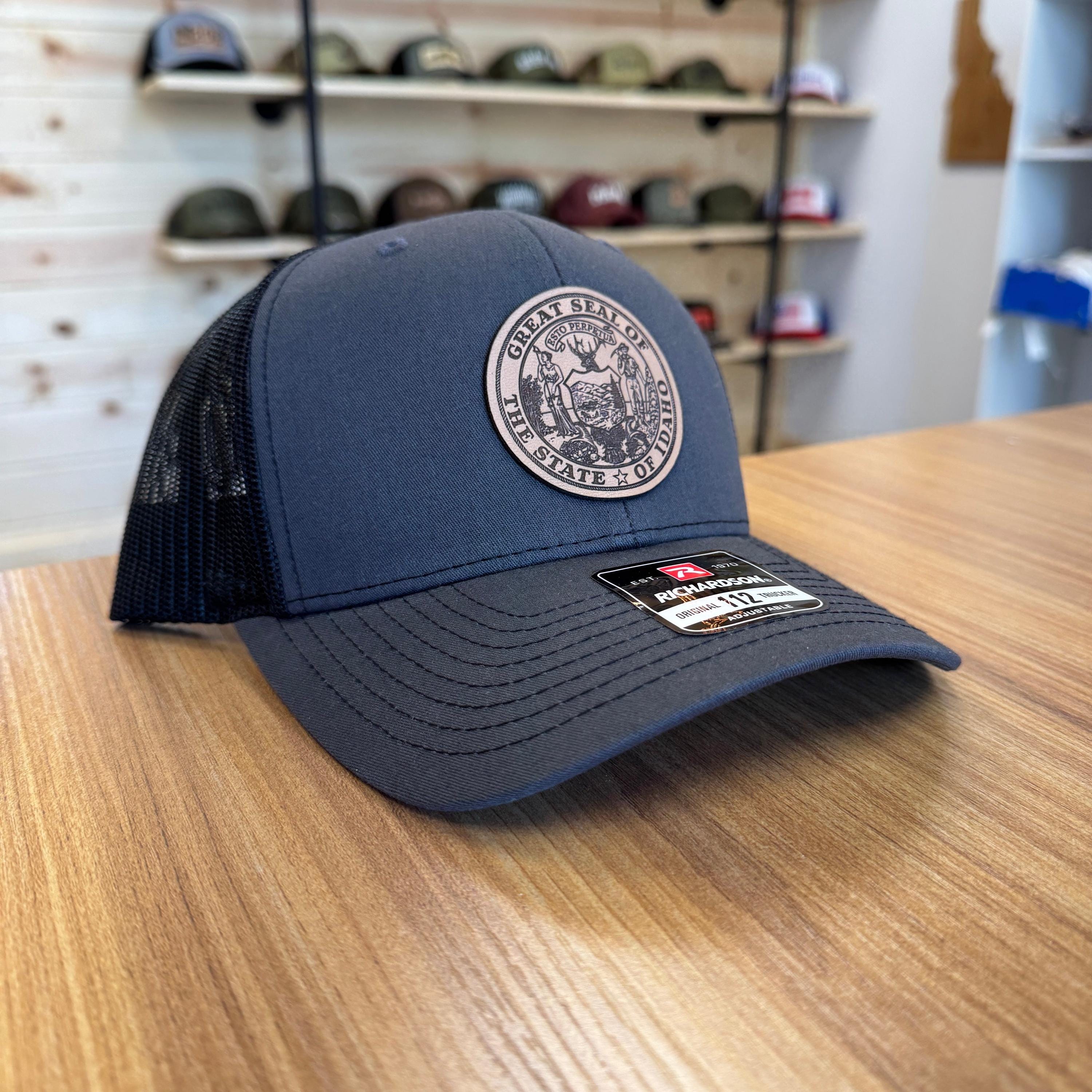 Idaho State Seal Hat: Engraved Leather Patch, Adjustable Snapback-208 Tees Wholesale, Idaho