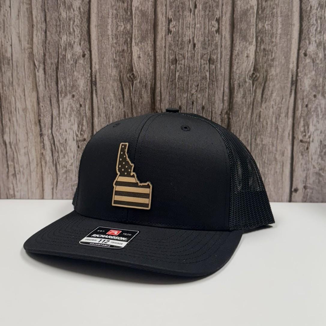Idaho Flag Hat: Engraved Leather Patch, Snapback Trucker Cap-208 Tees Wholesale, Idaho