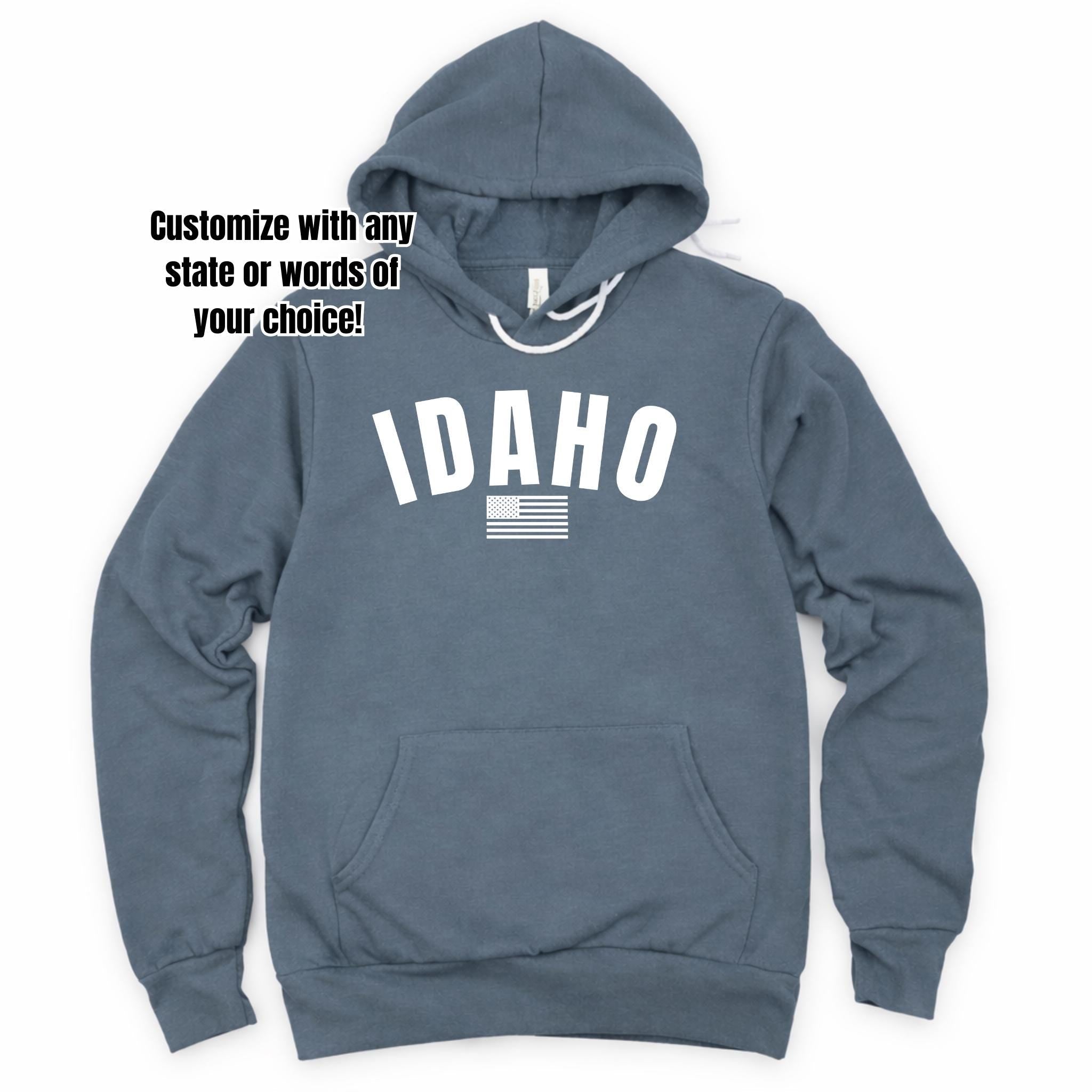 WHOLESALE Custom State Crewneck Sweatshirt | Hoodie 299 (White Ink)-Sweatshirts-208 Tees Wholesale, Idaho