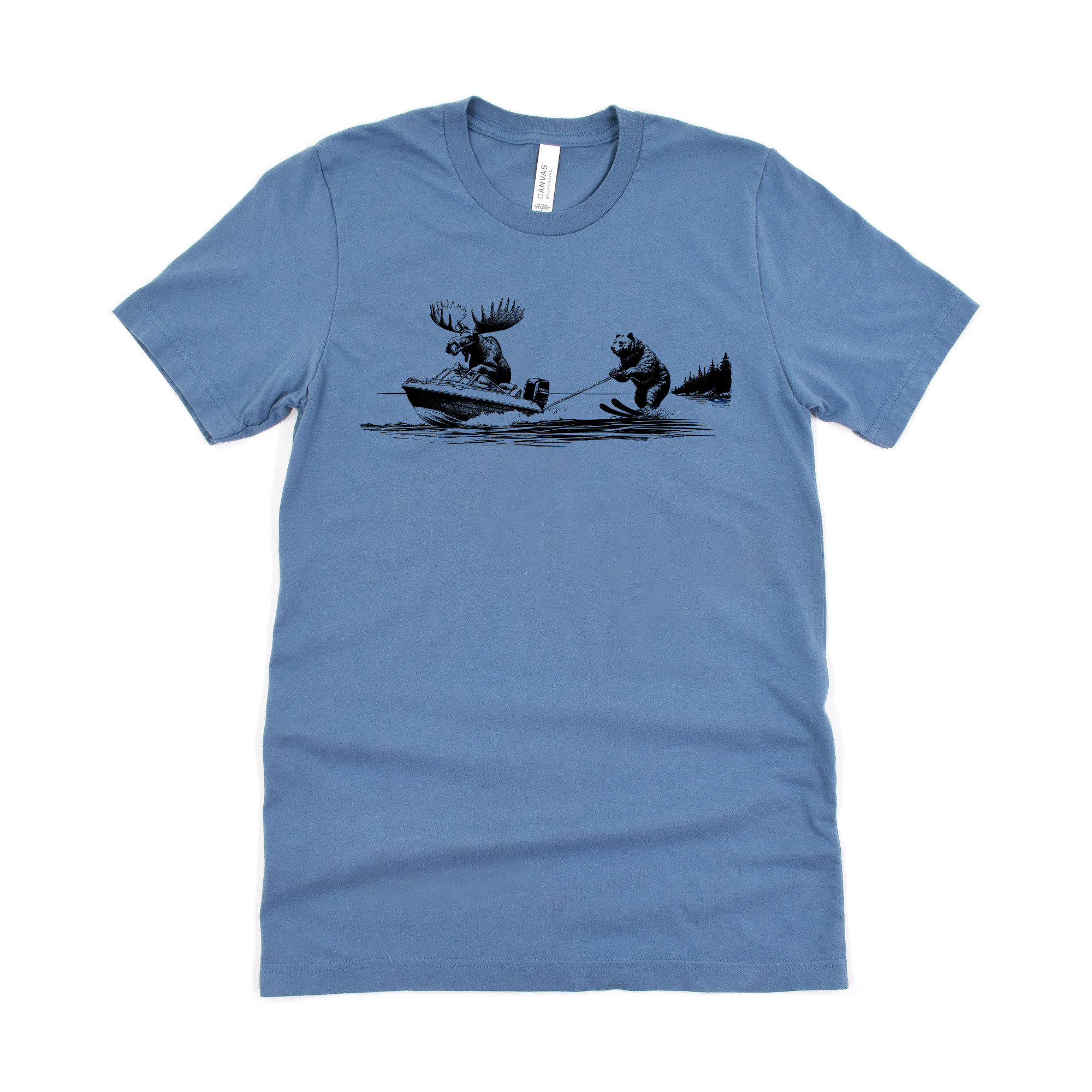 Moose & Bear Water Skiing Graphic Tee Long Sleeve 209-Graphic Tees-208 Tees Wholesale, Idaho