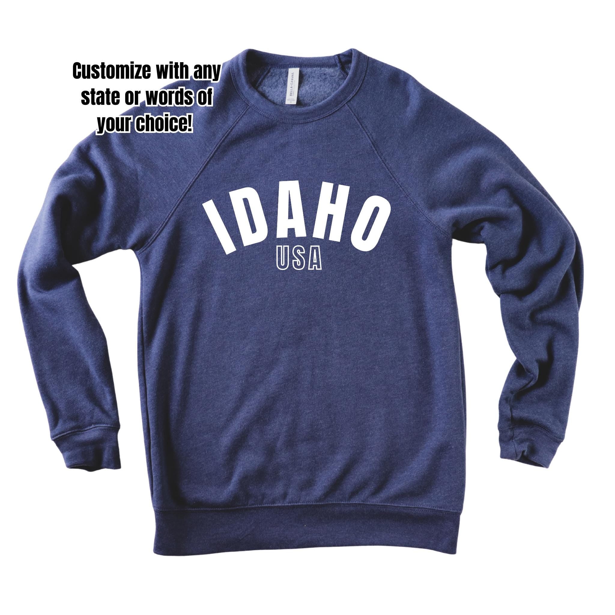 WHOLESALE Custom State Crewneck Sweatshirt | Hoodie 287 (White Ink)-Sweatshirts-208 Tees Wholesale, Idaho