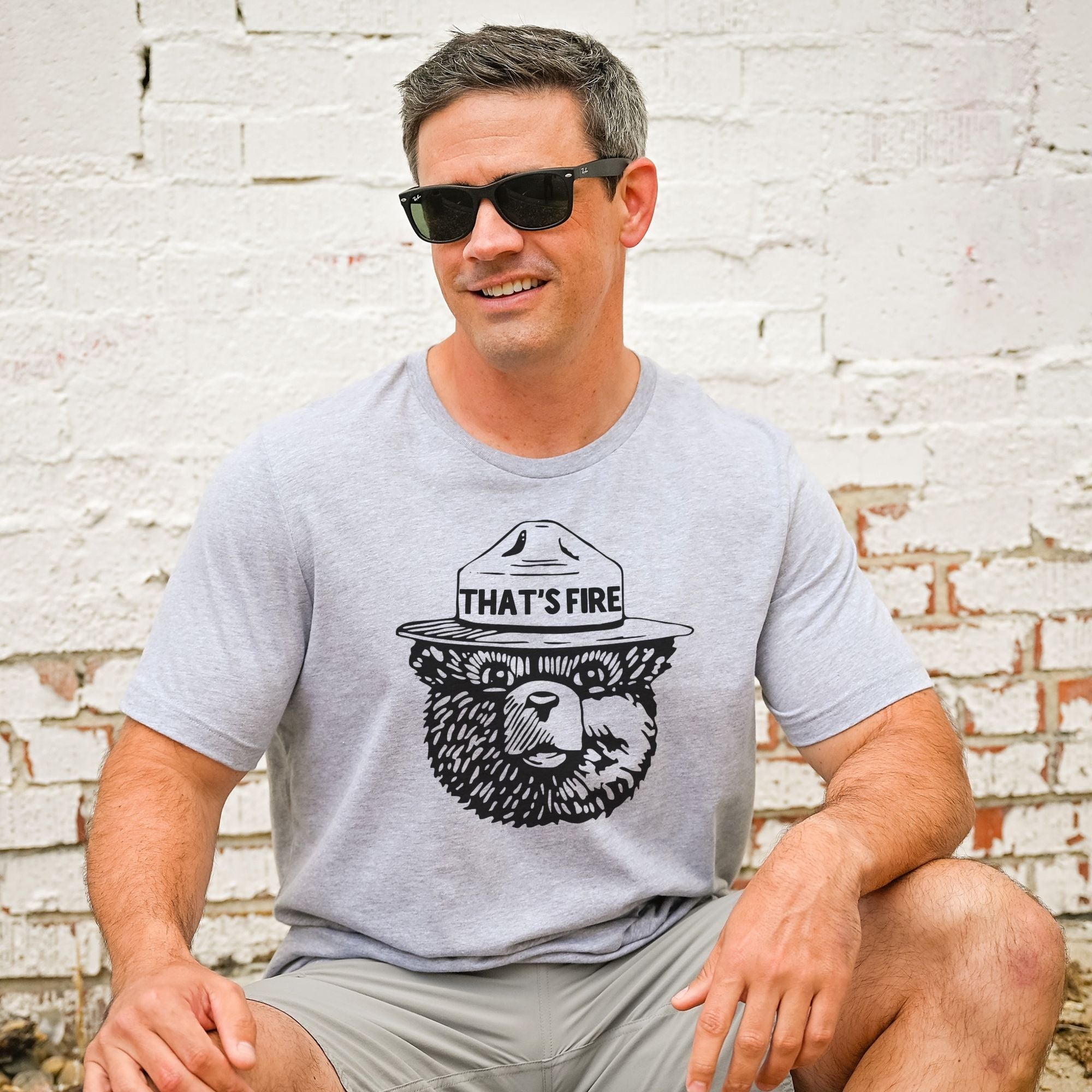 Bear “That’s Fire” Graphic Tee Long Sleeve 207-Graphic Tees-208 Tees Wholesale, Idaho