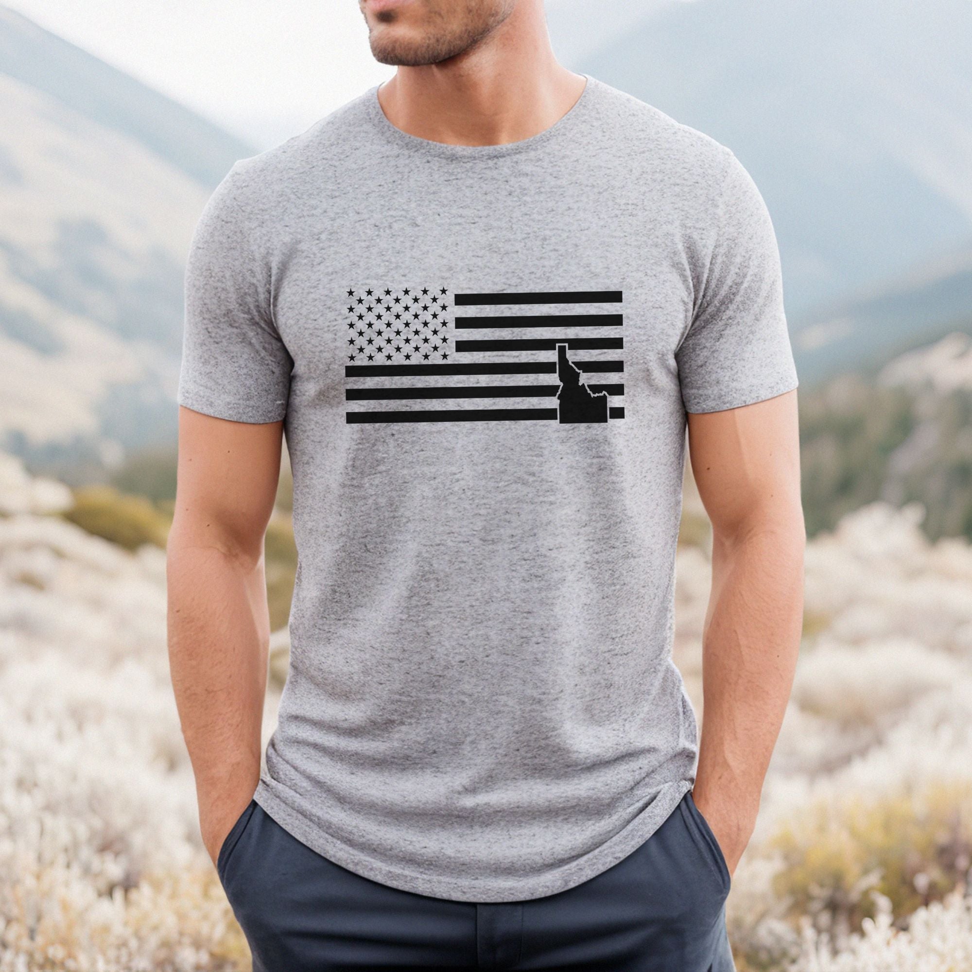Idaho with American Flag TShirt for Men *UNISEX FIT*-208 Tees Wholesale, Idaho