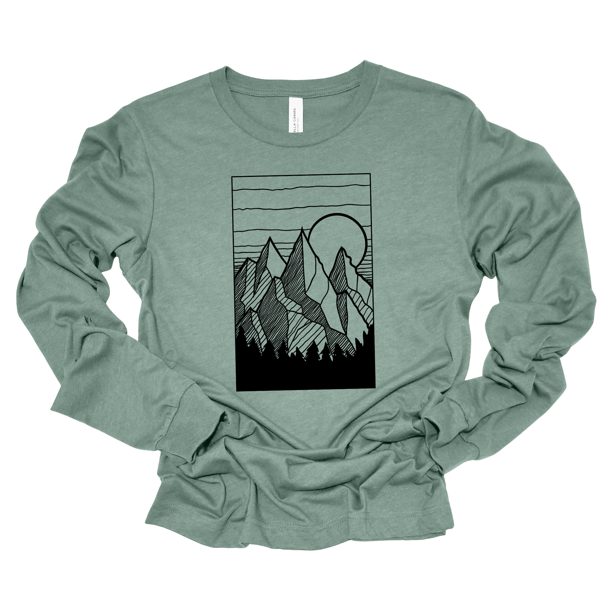 Minimal Mountain Scene Graphic Tee Long Sleeve 033-Graphic Tees-208 Tees Wholesale, Idaho