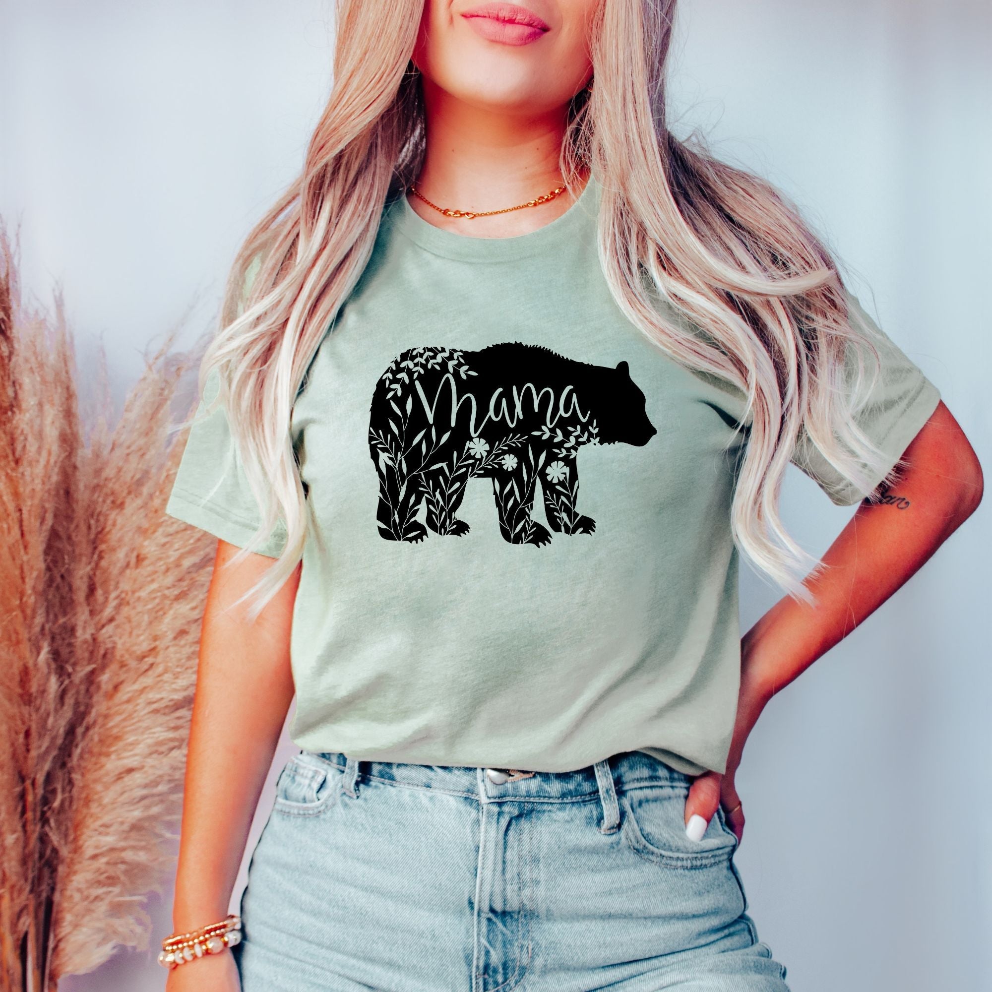 Mama Bear Floral Graphic Tee Long Sleeve 105-Graphic Tees-208 Tees Wholesale, Idaho