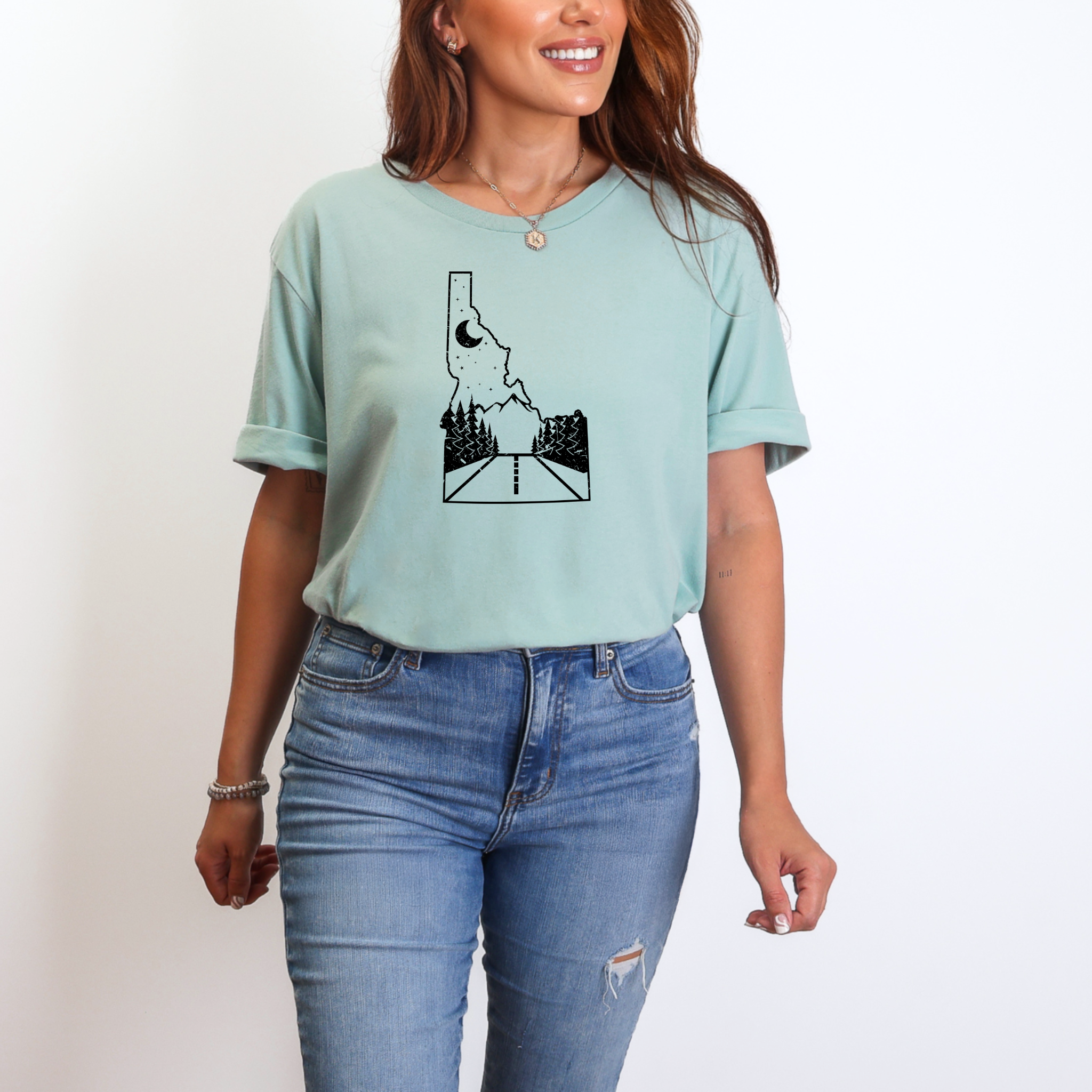 Idaho State Road Mountain Graphic Tee Long Sleeve 019-Graphic Tees-208 Tees Wholesale, Idaho