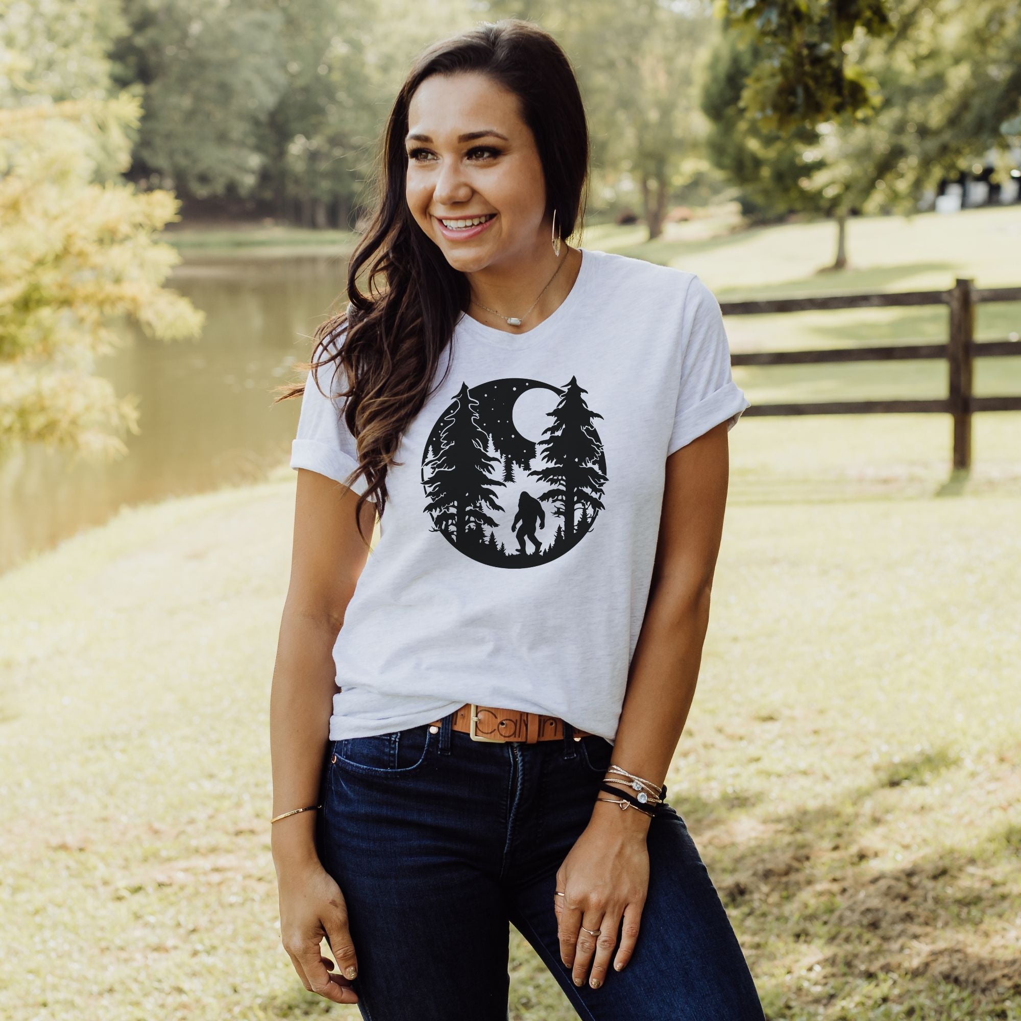 Starry Forest Bigfoot Graphic Tee Long Sleeve 188-Graphic Tees-208 Tees Wholesale, Idaho