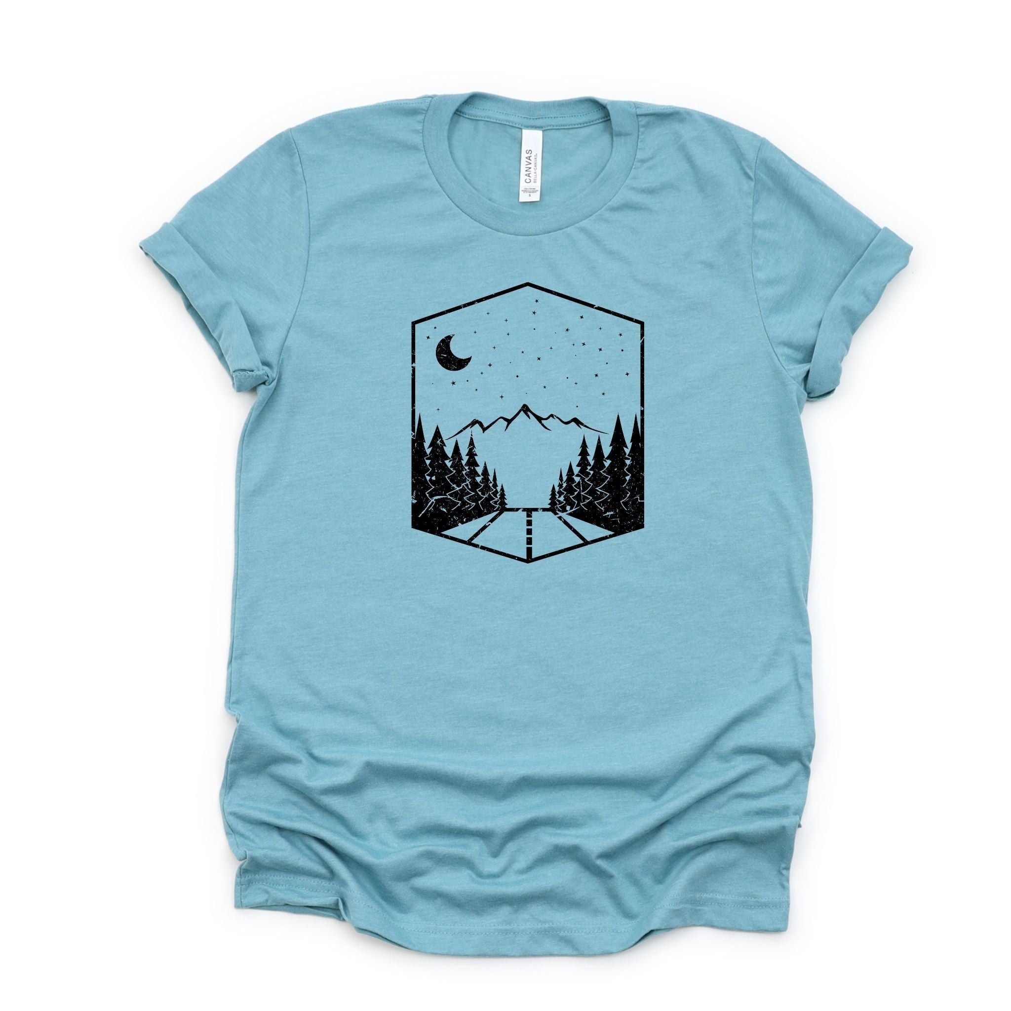 Nature Road Through Mountains Graphic Tee Long Sleeve 012-Graphic Tees-208 Tees Wholesale, Idaho