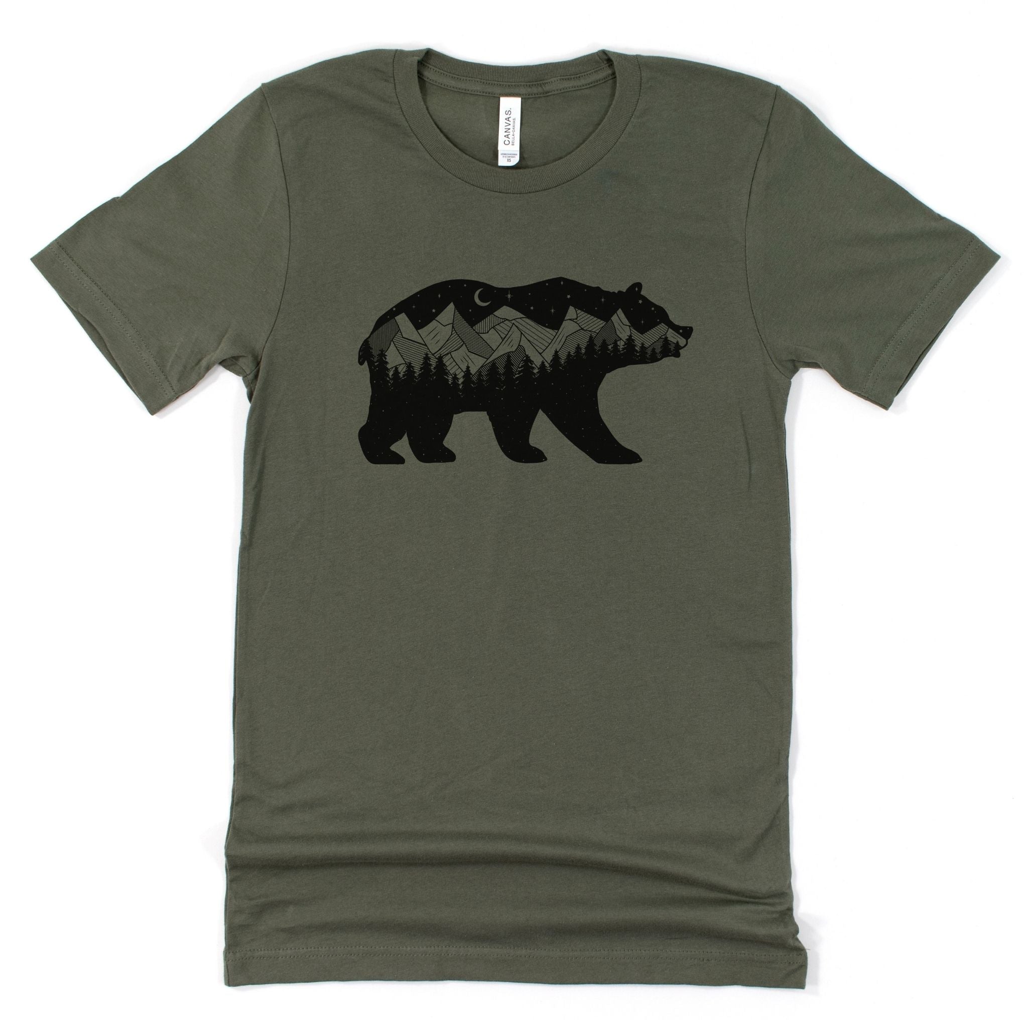 Midnight Forest Bear Graphic Tee Long Sleeve 047-Graphic Tees-208 Tees Wholesale, Idaho
