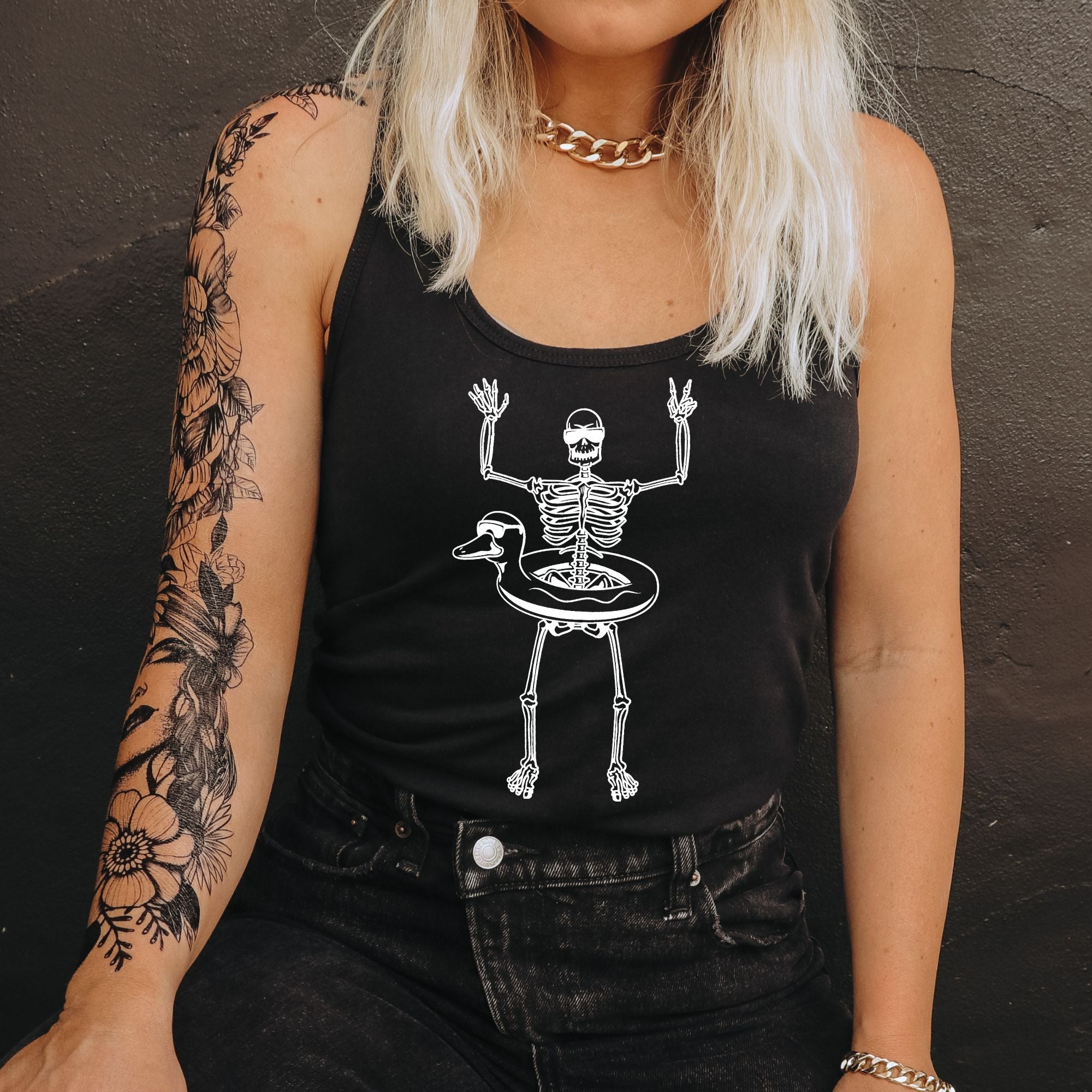 Skeleton Floatie Tank Top-Tank Tops-208 Tees Wholesale, Idaho