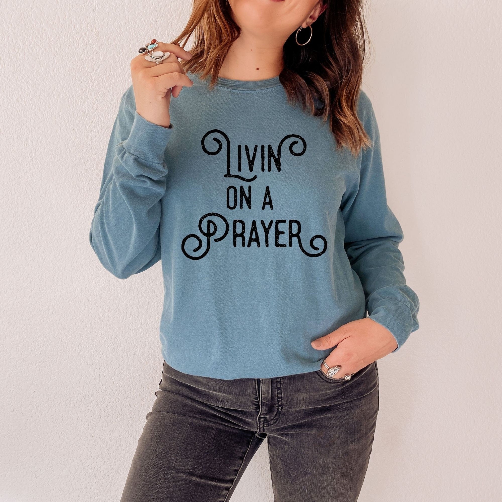 Livin' On a Prayer, Christian Long Sleeve Shirt Women, *UNISEX FIT*-Long Sleeves-208 Tees Wholesale, Idaho