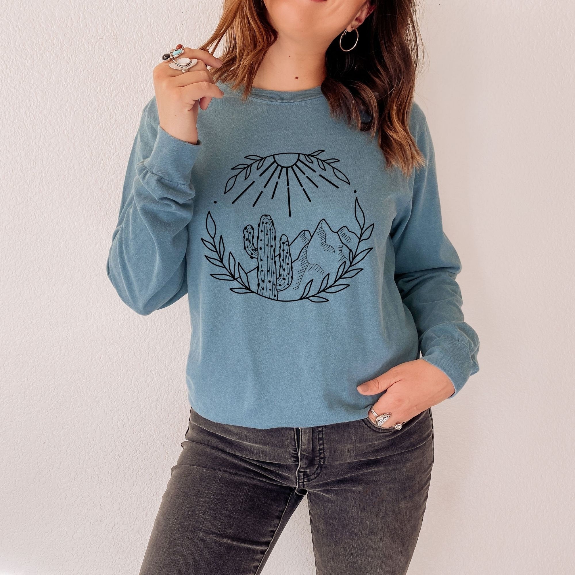 Cactus Long Sleeve Shirt, Cute Desert Long Sleeve T Shirt, Long Sleeve Shirts for Women, Wanderlust Shirt, Gift for Her, Gift for Wife *UNISEX FIT*-Long Sleeves-208 Tees Wholesale, Idaho