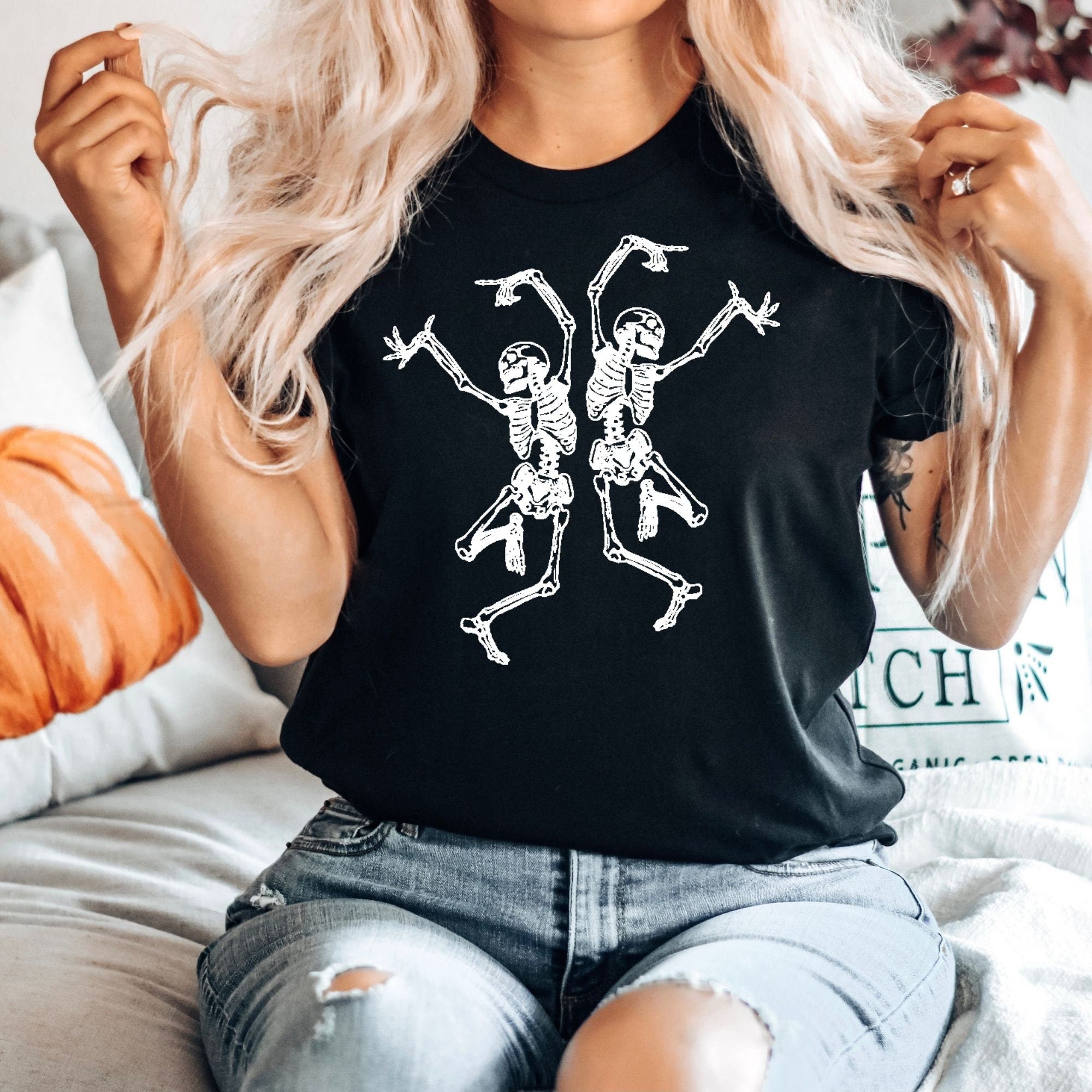 Skeleton Dancing Graphic Tee for Halloween *UNISEX FIT*-208 Tees Wholesale, Idaho